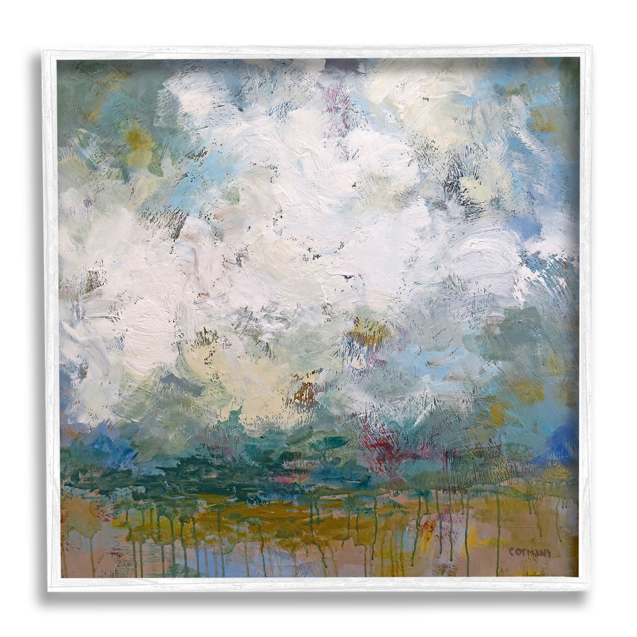 Stupell Industries Brushed Clouds Abstract Painting Painting White Framed Art Print Wall Art, Design by Claire Cormany