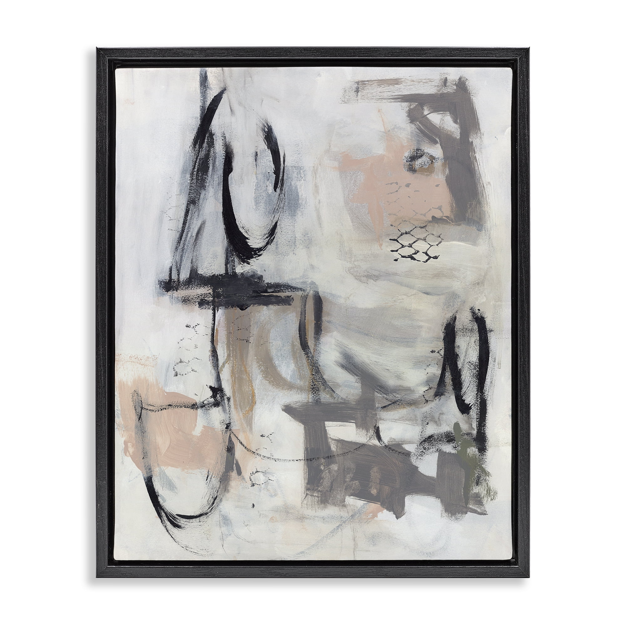 Stupell Industries Brushed Collage Abstract Abstract Painting Black Floater Framed Canvas Art Print Wall Art, 25 x 31