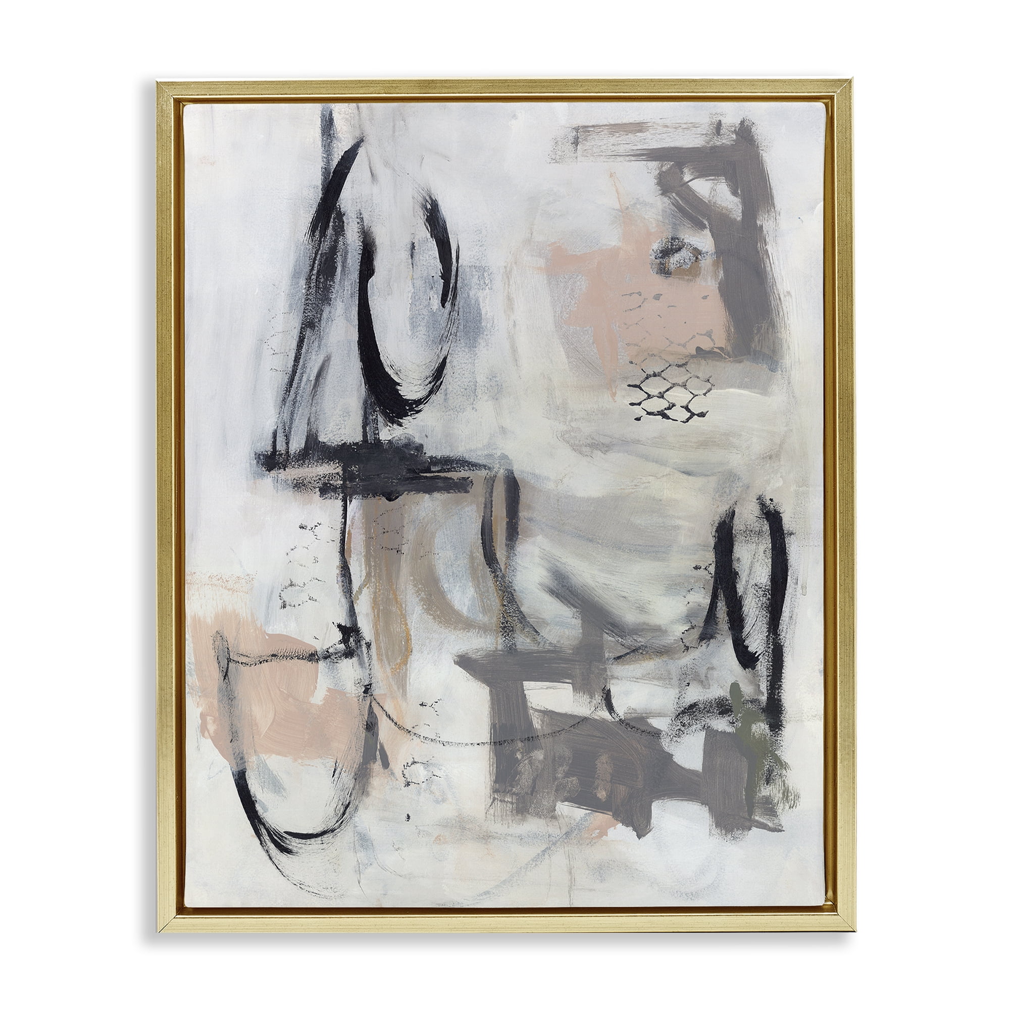 Stupell Industries Brushed Collage Abstract Abstract Painting Gold Floater Framed Canvas Art Print Wall Art, 17 x 21