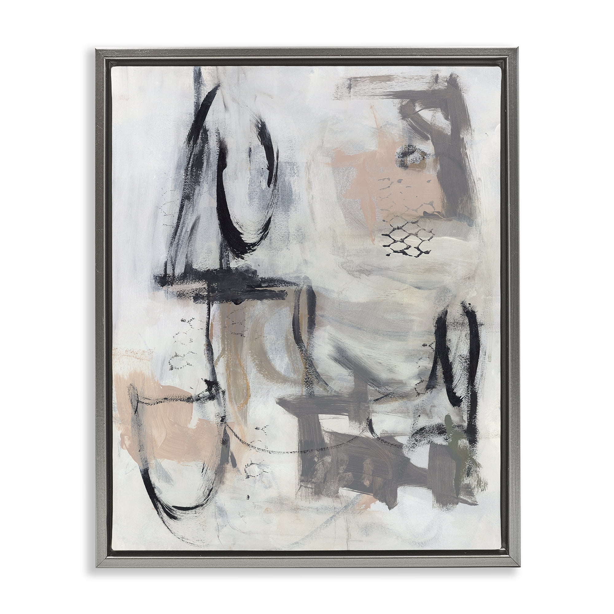 Stupell Industries Brushed Collage Abstract Abstract Painting Gray Floater Framed Canvas Art Print Wall Art, 25 x 31