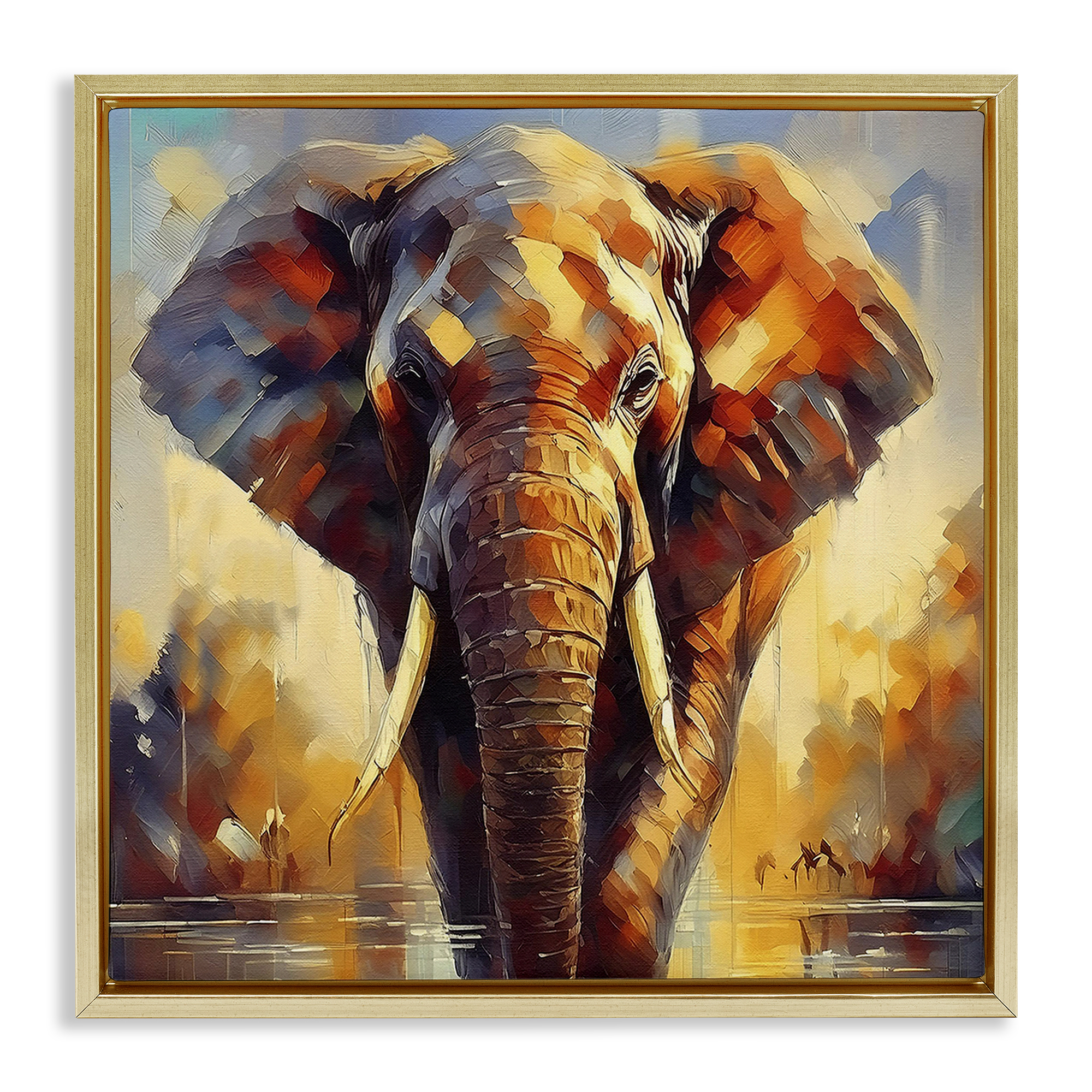 Stupell Industries Brushed Elephant Portrait Animals Painting Gold Floater Framed Canvas Art Print Wall Art, 18 x 18