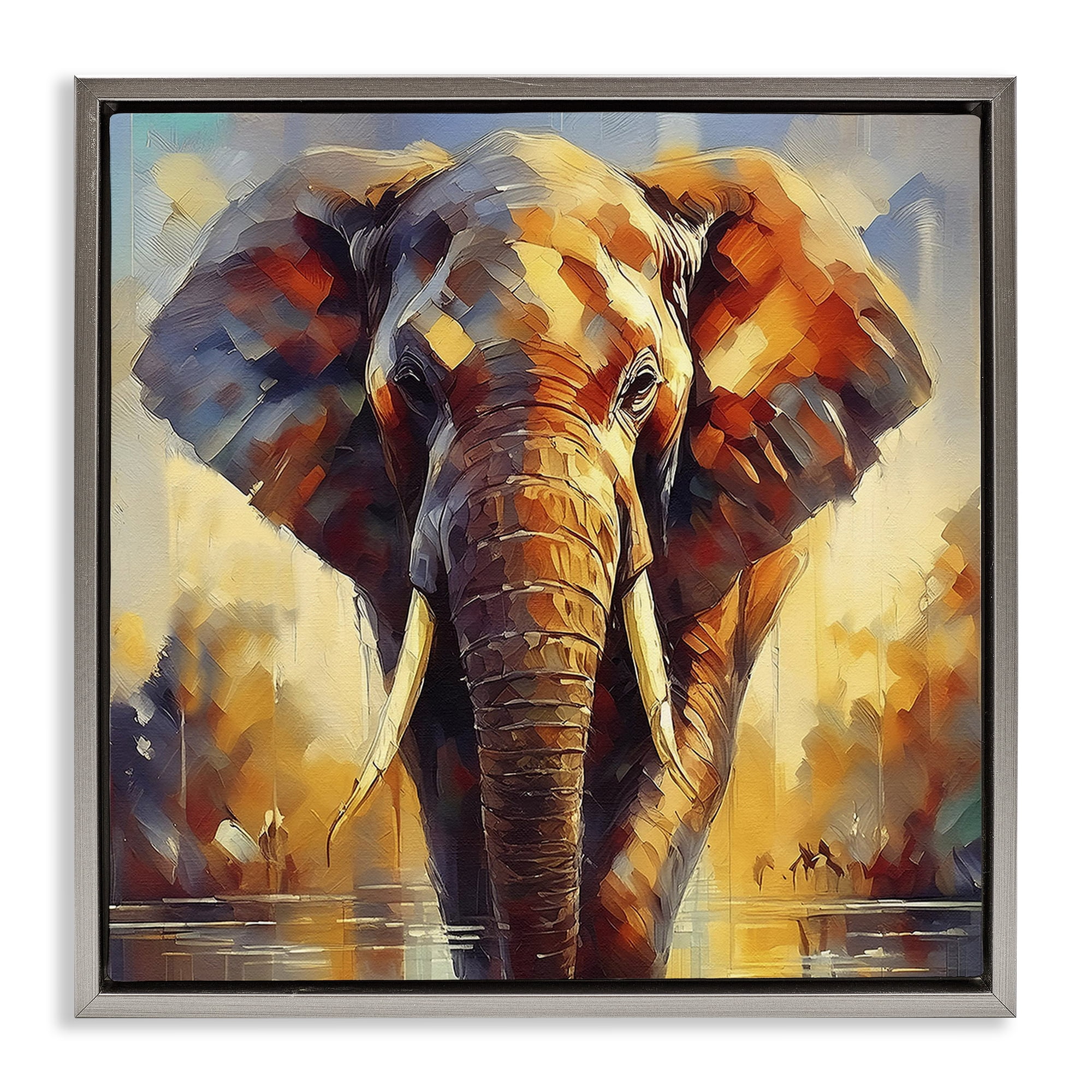 Stupell Industries Brushed Elephant Portrait Animals Painting Gray Floater Framed Canvas Art Print Wall Art, 18 x 18