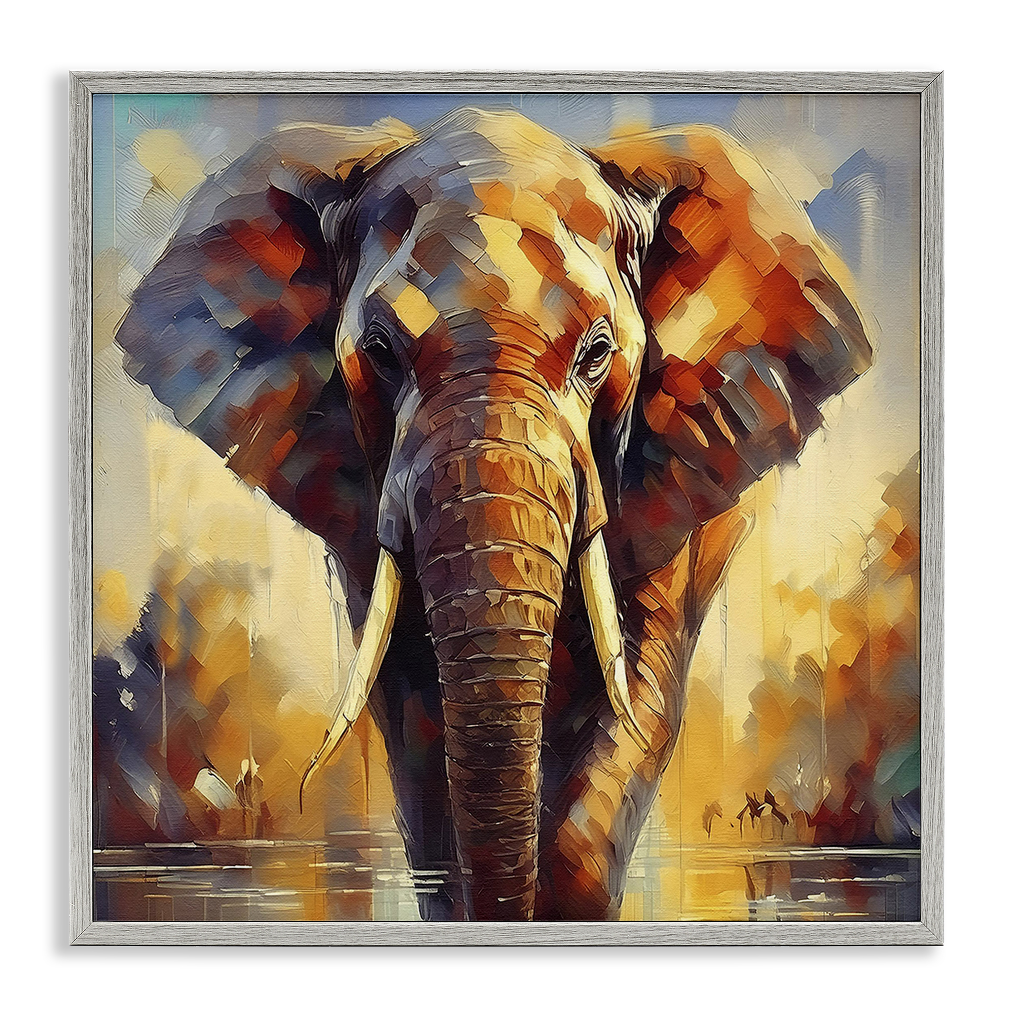 Stupell Industries Brushed Elephant Portrait Animals Painting Gray Framed Art Print Wall Art, 17 x 17