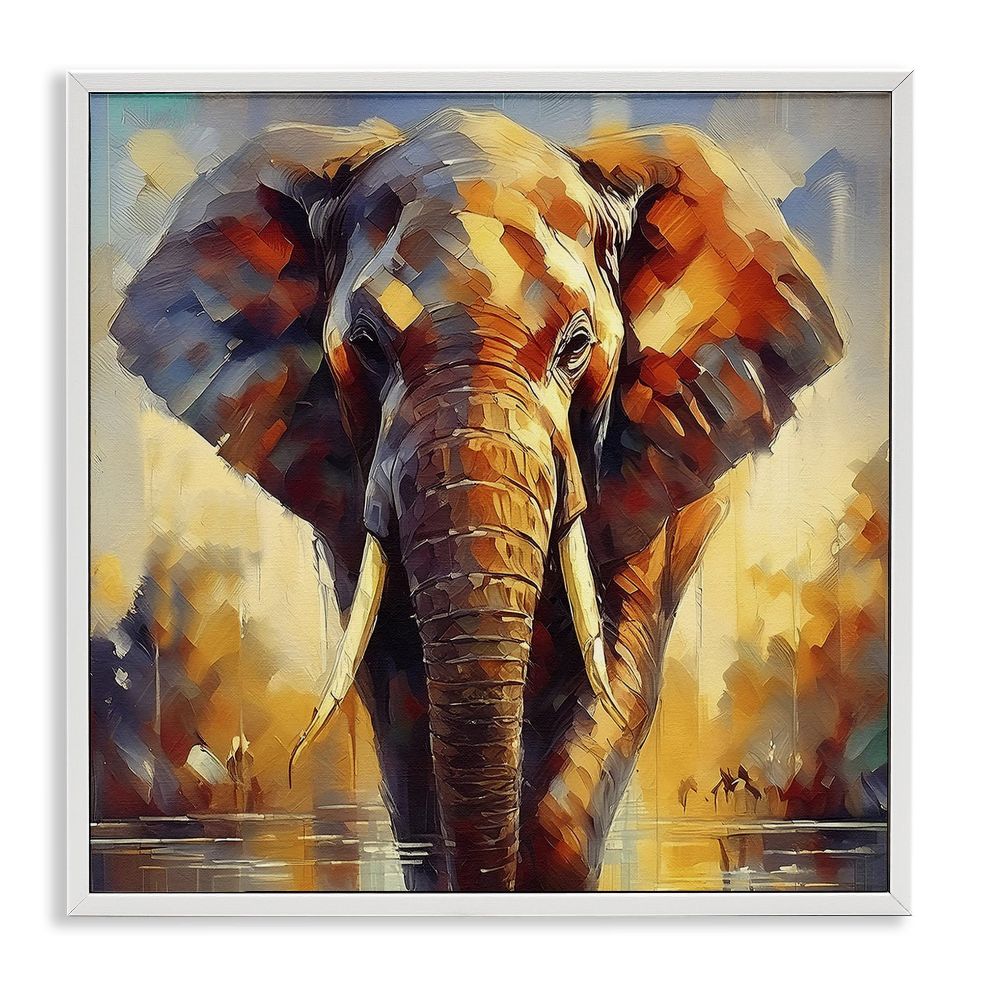 Stupell Industries Brushed Elephant Portrait Animals Painting White Framed Art Print Wall Art, 12 x 12