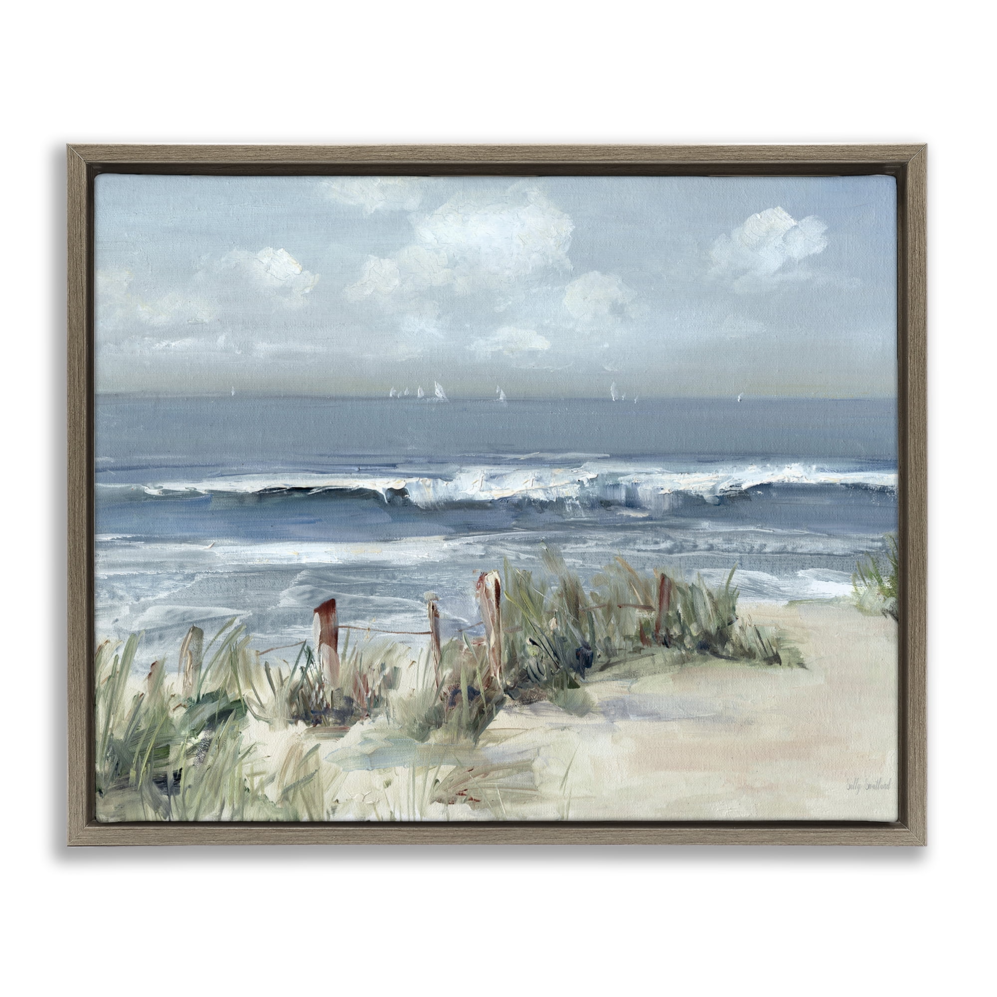 Stupell Industries Brushed Expression of Coast Brown Framed Floater Canvas Wall Art, design by Sally Swatland