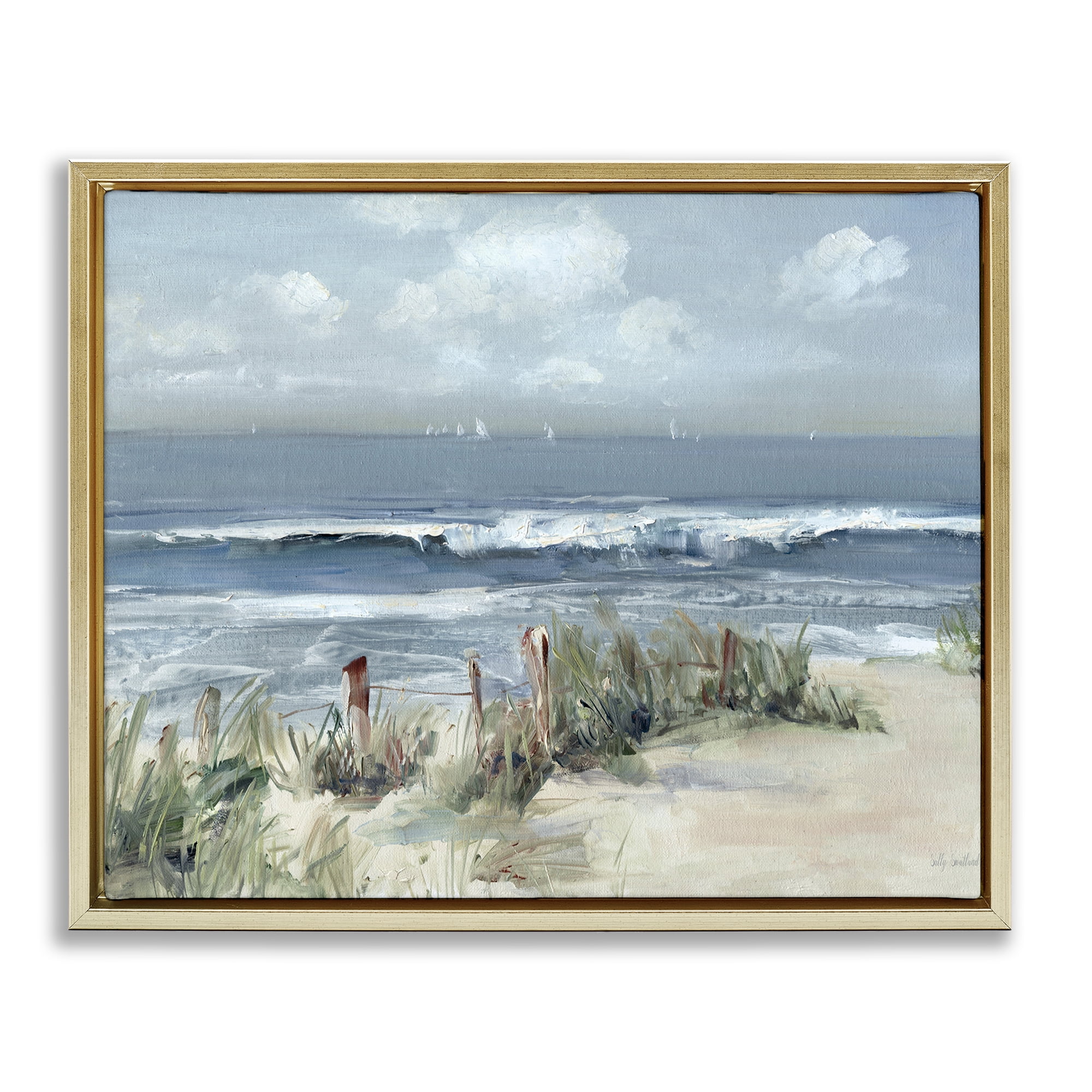 Stupell Industries Brushed Expression of Coast Gold Framed Floater Canvas Wall Art, design by Sally Swatland