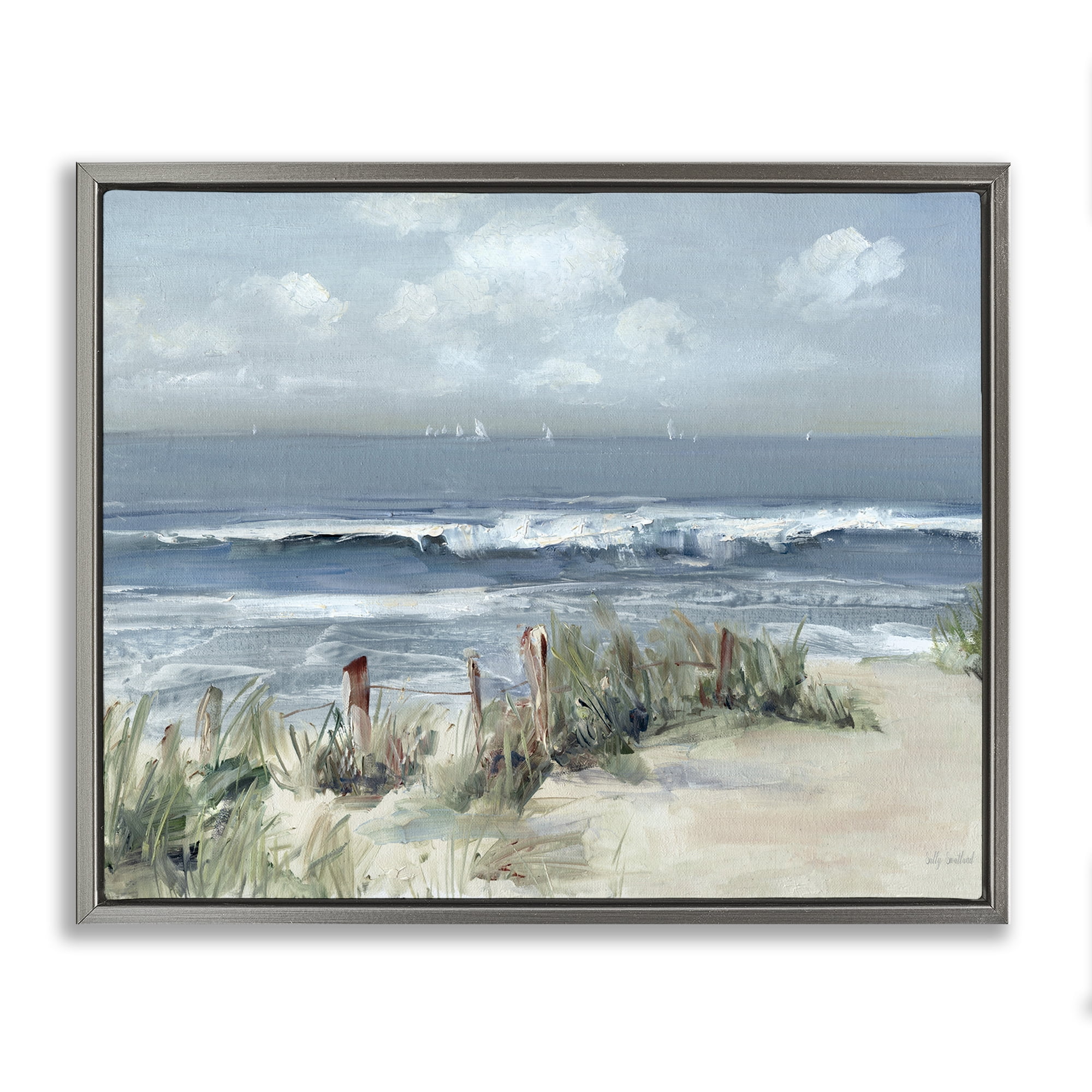 Stupell Industries Brushed Expression of Coast Gray Framed Floater Canvas Wall Art, design by Sally Swatland