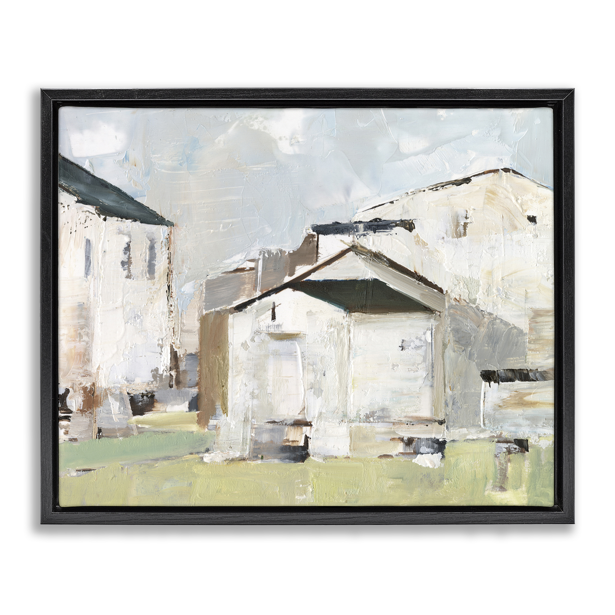 Stupell Industries Brushed Farm Houses Scenic & Cityscapes Painting Black Floater Framed Canvas Art Print Wall Art, 21 x 17