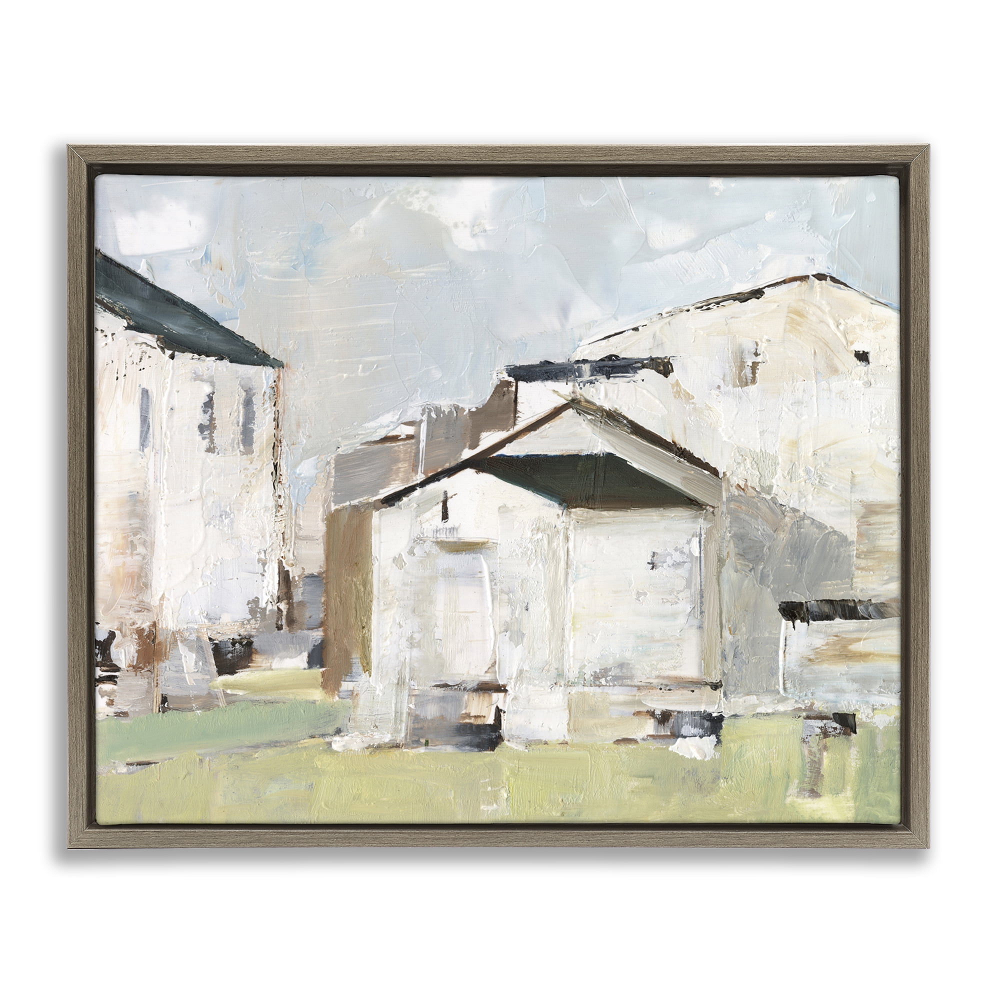 Stupell Industries Brushed Farm Houses Scenic & Cityscapes Painting Brown Floater Framed Canvas Art Print Wall Art, 31 x 25