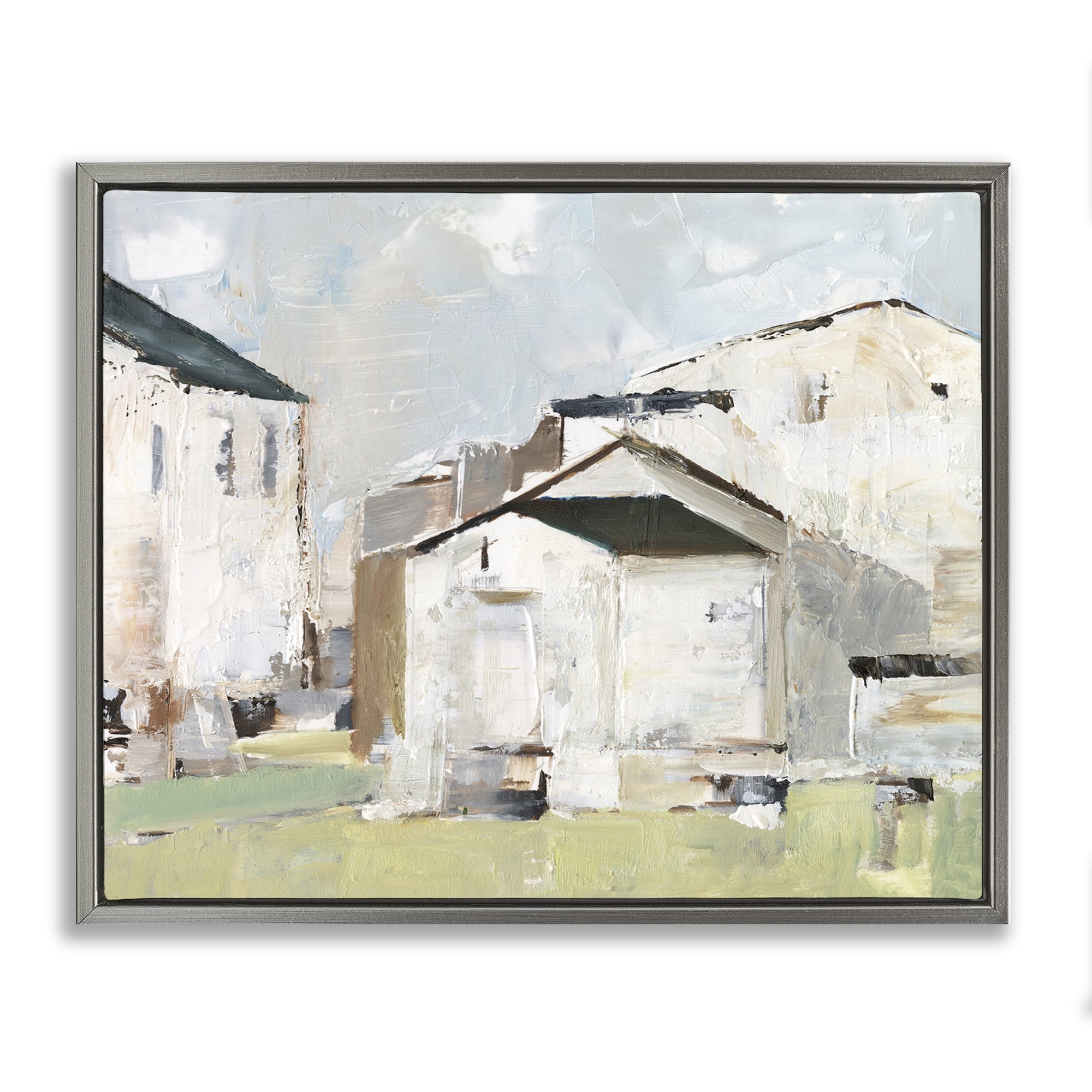 Stupell Industries Brushed Farm Houses Scenic & Cityscapes Painting Gray Floater Framed Canvas Art Print Wall Art, 31 x 25