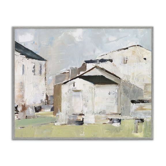 Stupell Industries Brushed Farm Houses Scenic & Cityscapes Painting Gray Framed Art Print Wall Art, 14 x 11