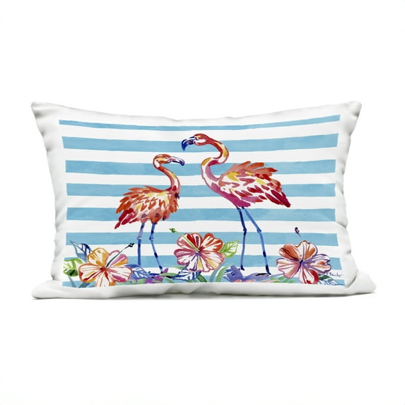 Stupell Industries Brushed Flamingos & Hibiscus Outdoor Printed Pillow design by Paul Brent, 14 x 7 x 20