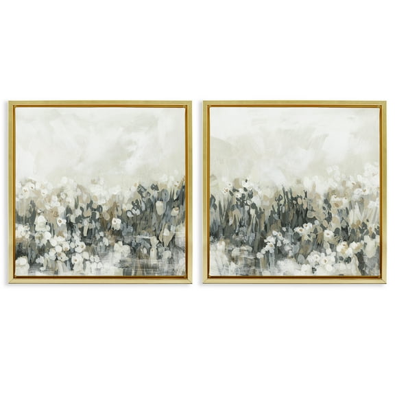 Stupell Industries Brushed Flower Meadow Impressions Abstract Painting Gold Floater Framed Canvas Art Print Wall Art, 18 x 18, Set of 2
