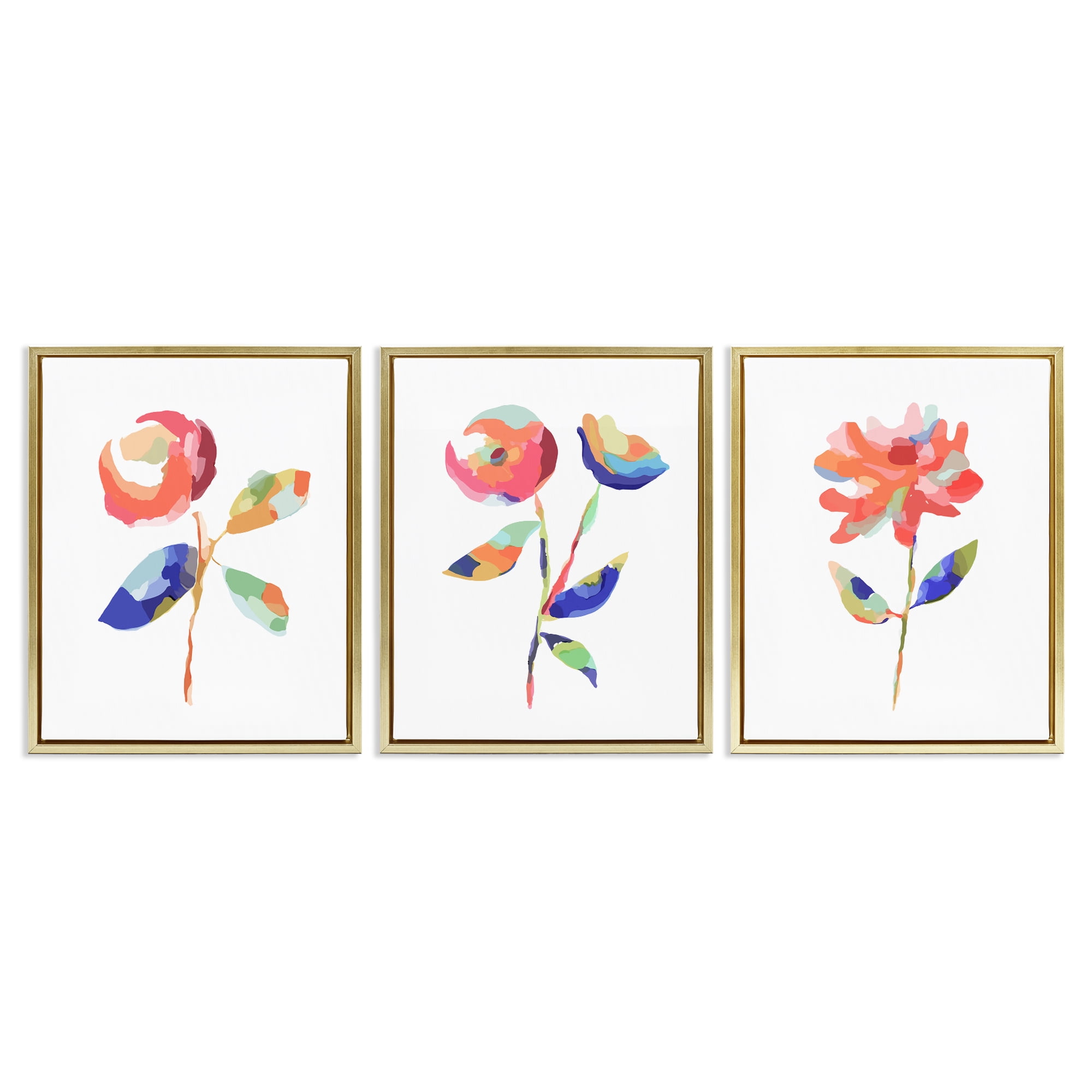 Stupell Industries Brushed Freeflow Flower Plants & Flowers Painting Gold Floater Framed Canvas Art Print Wall Art, 25 x 31, Set of 3