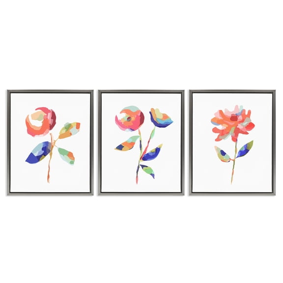 Stupell Industries Brushed Freeflow Flower Plants & Flowers Painting Gray Floater Framed Canvas Art Print Wall Art, 17 x 21, Set of 3
