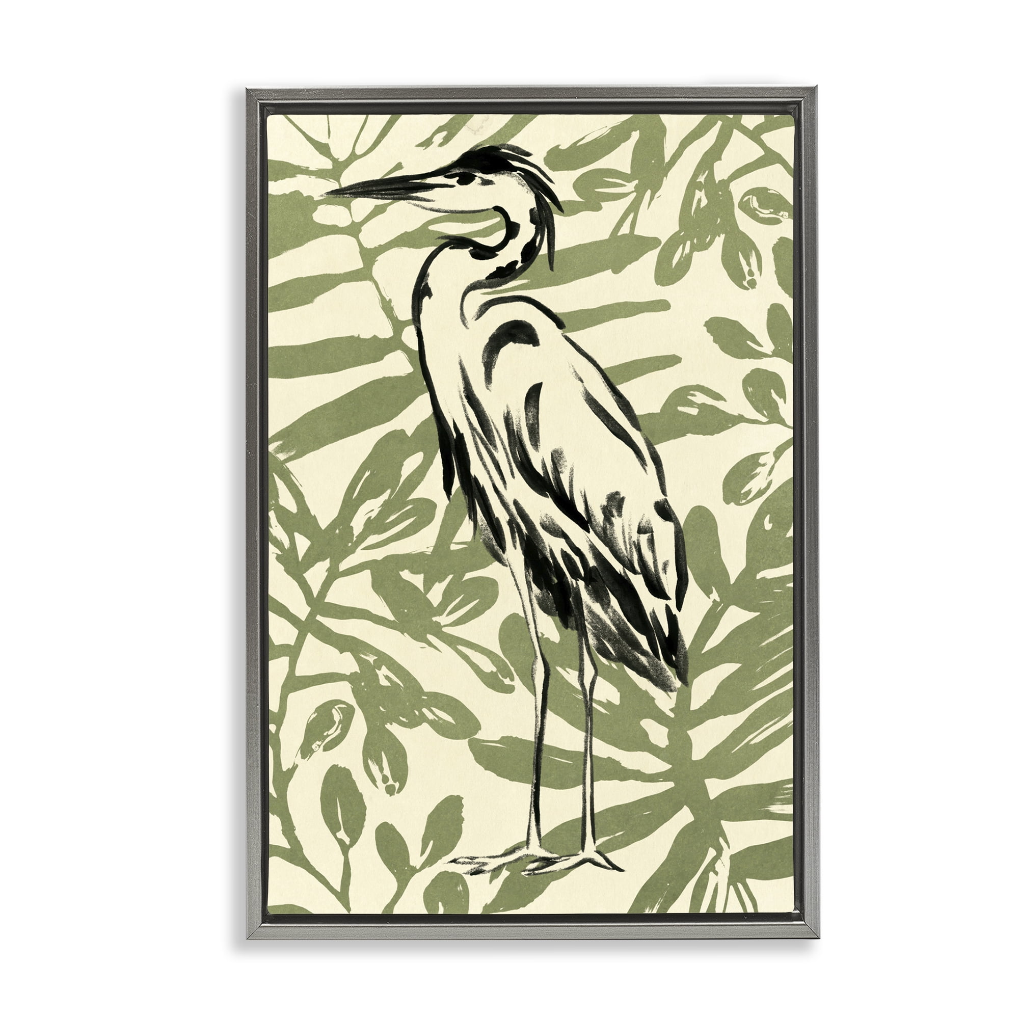 Stupell Industries Brushed Heron Portrait Animals & Insects Painting Gray Floater Framed Canvas Art Print Wall Art, 17 x 25