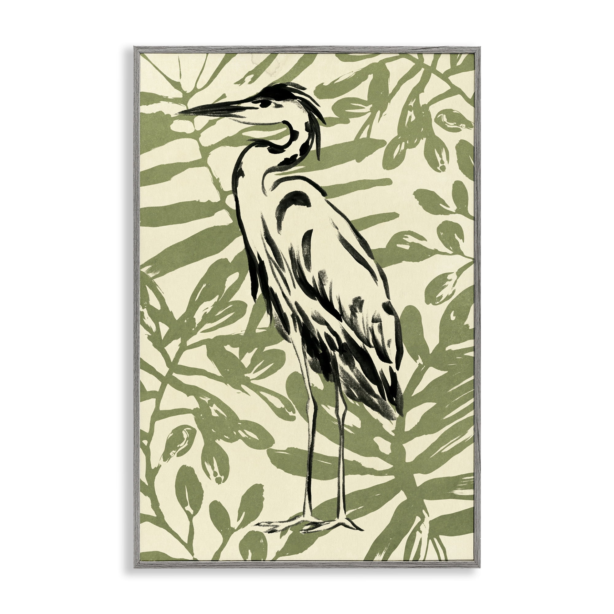 Stupell Industries Brushed Heron Portrait Animals & Insects Painting Gray Framed Art Print Wall Art, 16 x 24