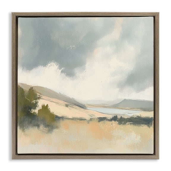 Stupell Industries Brushed Landscape with Clouds Brown Framed Floater Canvas Wall Art design by Mona Grace, 18 x 18