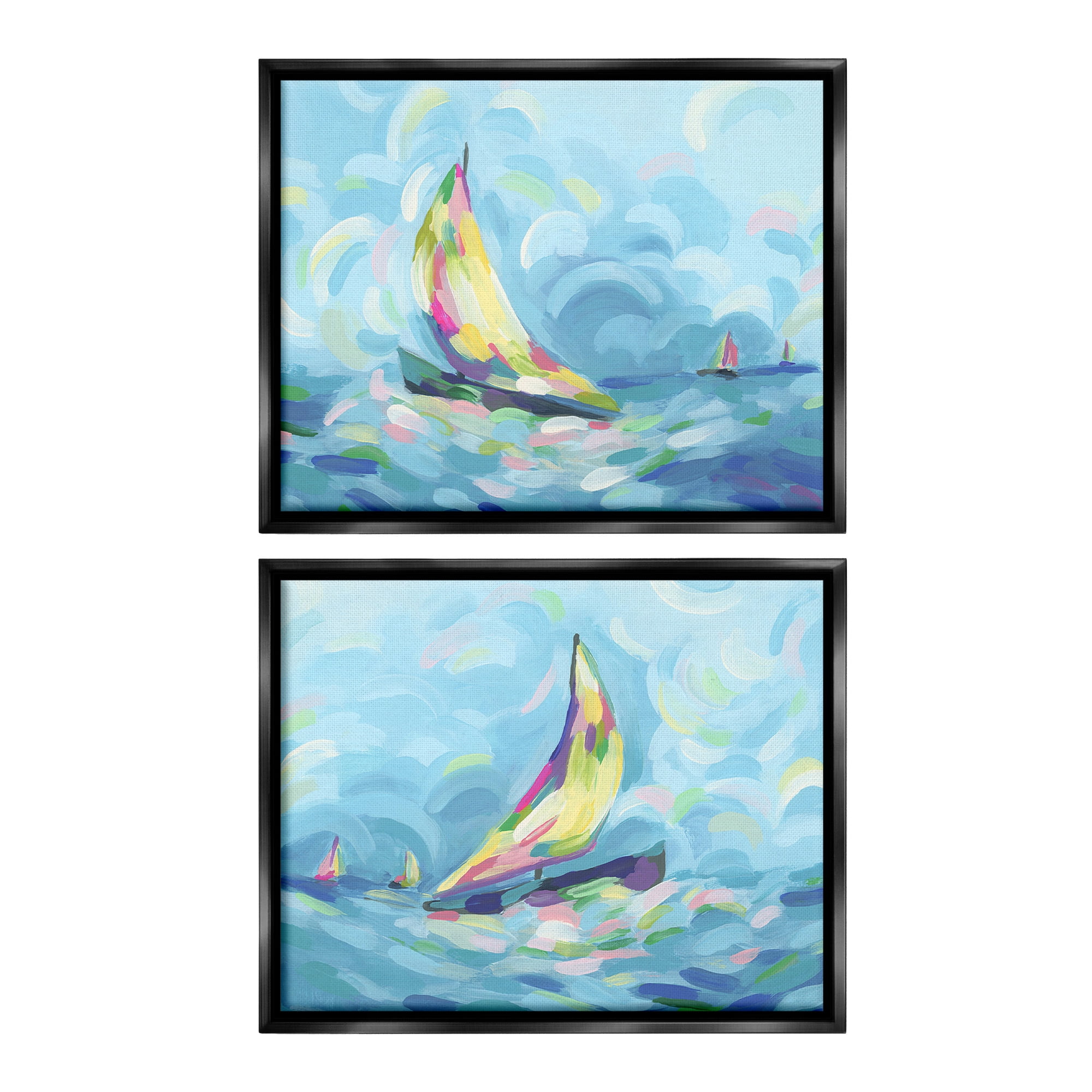 Stupell Industries Brushed Maritime Sailboats Transportation Painting Black Floater Framed Canvas Art Print Wall Art, 21 x 17, Set of 2