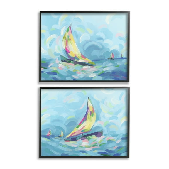 Stupell Industries Brushed Maritime Sailboats Transportation Painting Black Framed Art Print Wall Art, 14 x 11, Set of 2