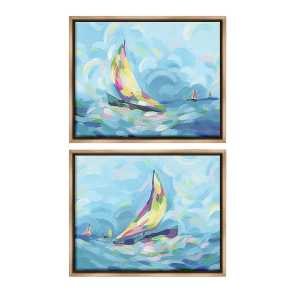 Stupell Industries Brushed Maritime Sailboats Transportation Painting Brown Floater Framed Canvas Art Print Wall Art, 21 x 17, Set of 2