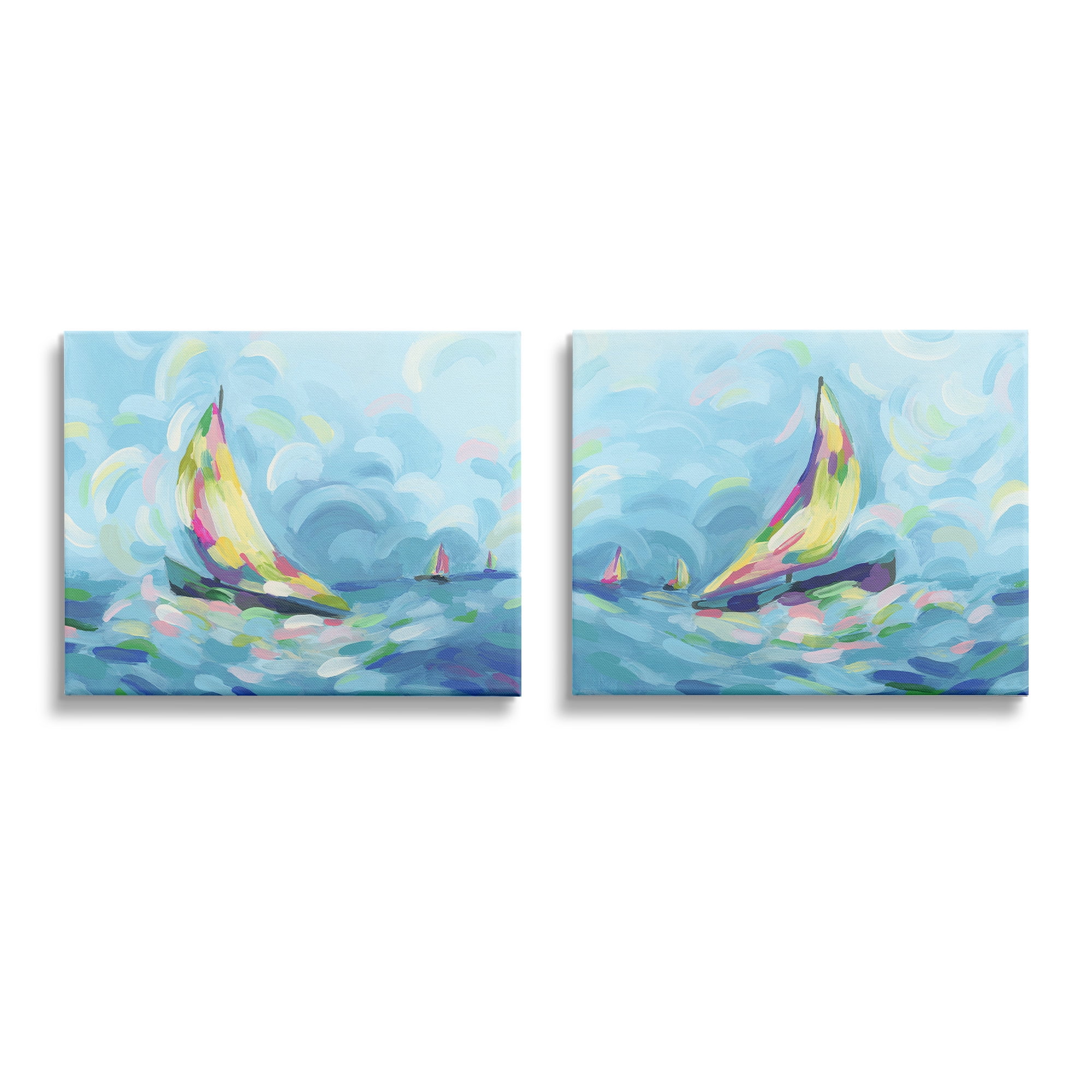 Stupell Industries Brushed Maritime Sailboats Transportation Painting Gallery Wrapped Canvas Art Print Wall Art, 20 x 16, Set of 2