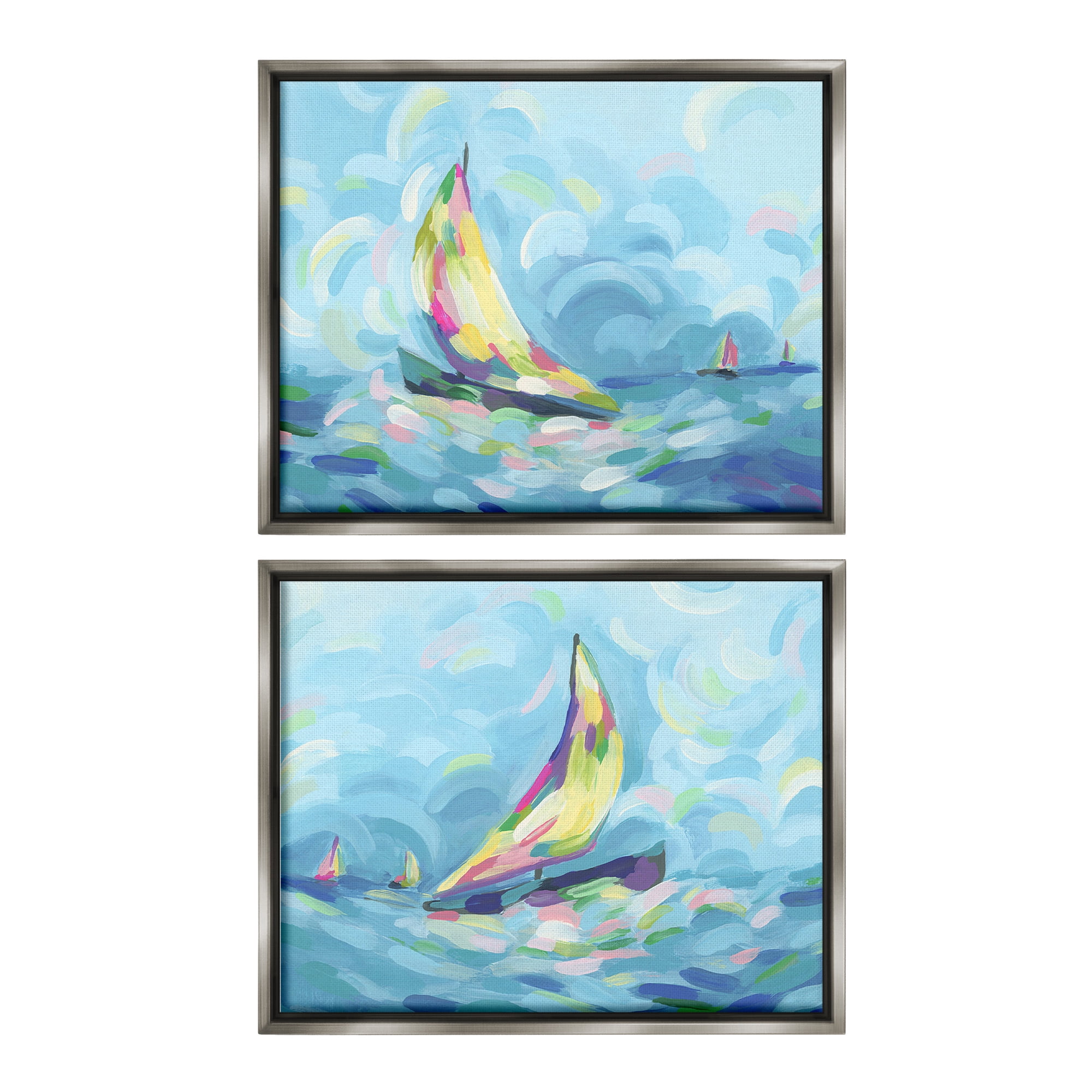 Stupell Industries Brushed Maritime Sailboats Transportation Painting Gray Floater Framed Canvas Art Print Wall Art, 21 x 17, Set of 2