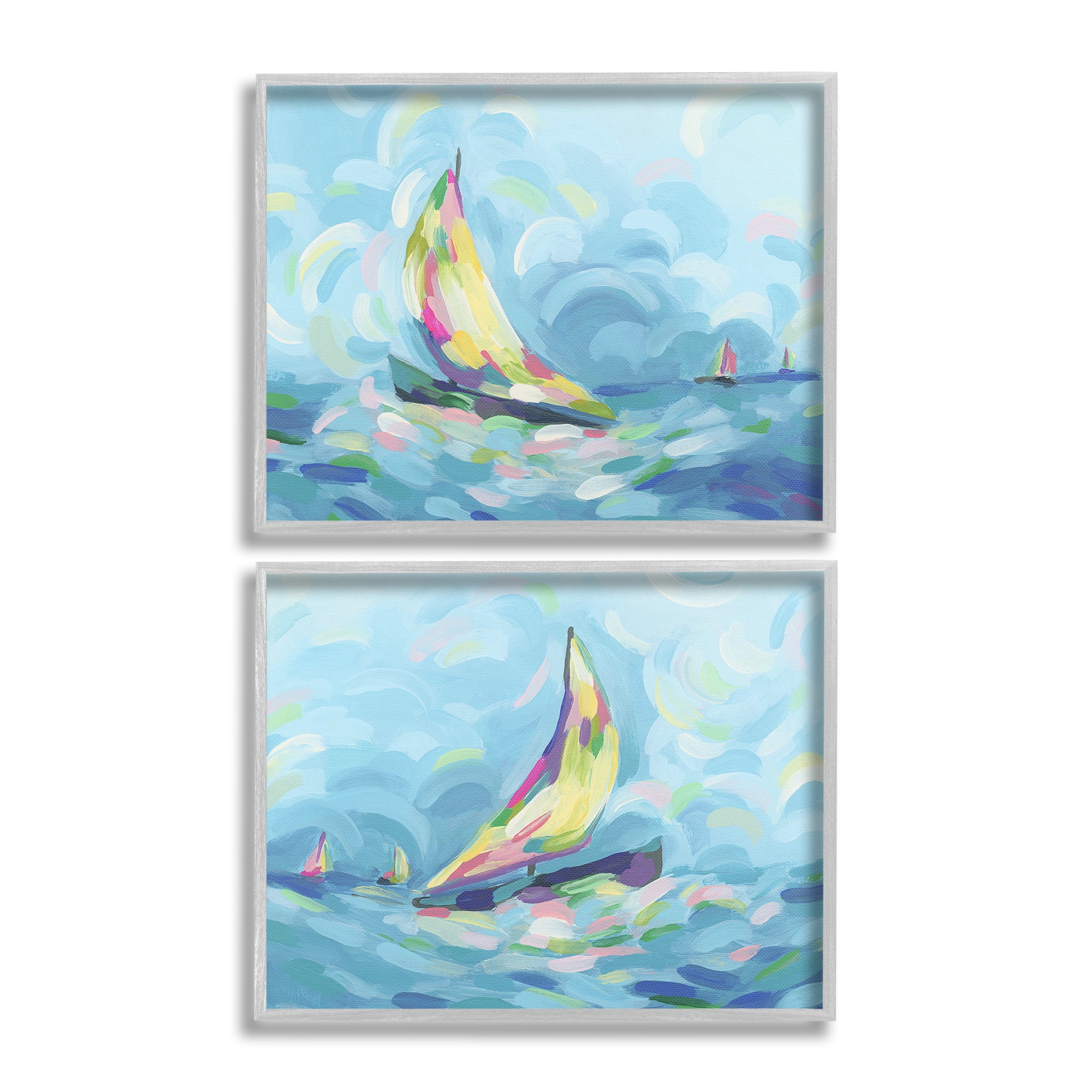 Stupell Industries Brushed Maritime Sailboats Transportation Painting Gray Framed Art Print Wall Art, 14 x 11, Set of 2