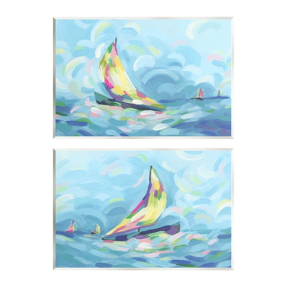 Stupell Industries Brushed Maritime Sailboats Transportation Painting Unframed Art Print Wall Art, 19 x 13, Set of 2