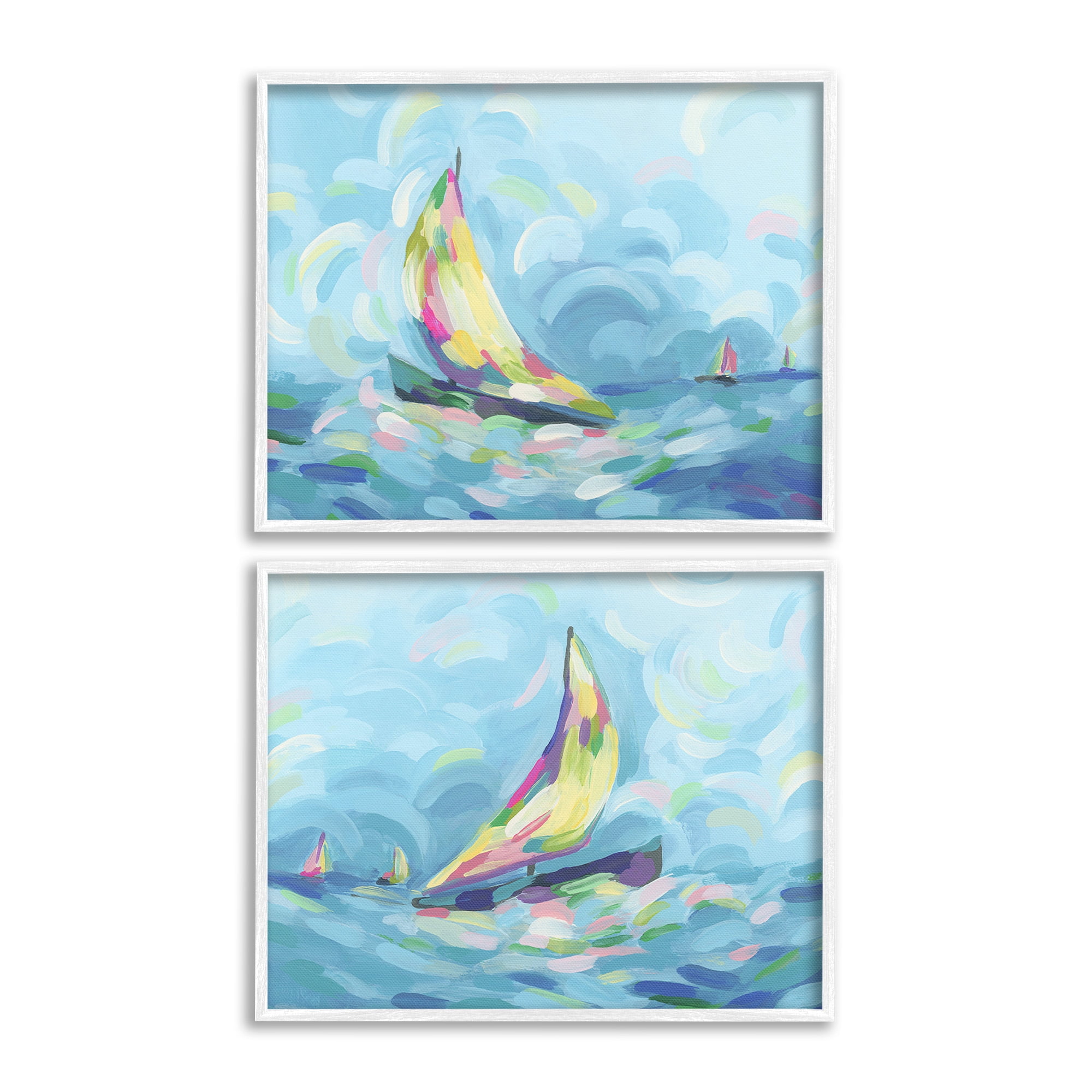 Stupell Industries Brushed Maritime Sailboats Transportation Painting White Framed Art Print Wall Art, 14 x 11, Set of 2