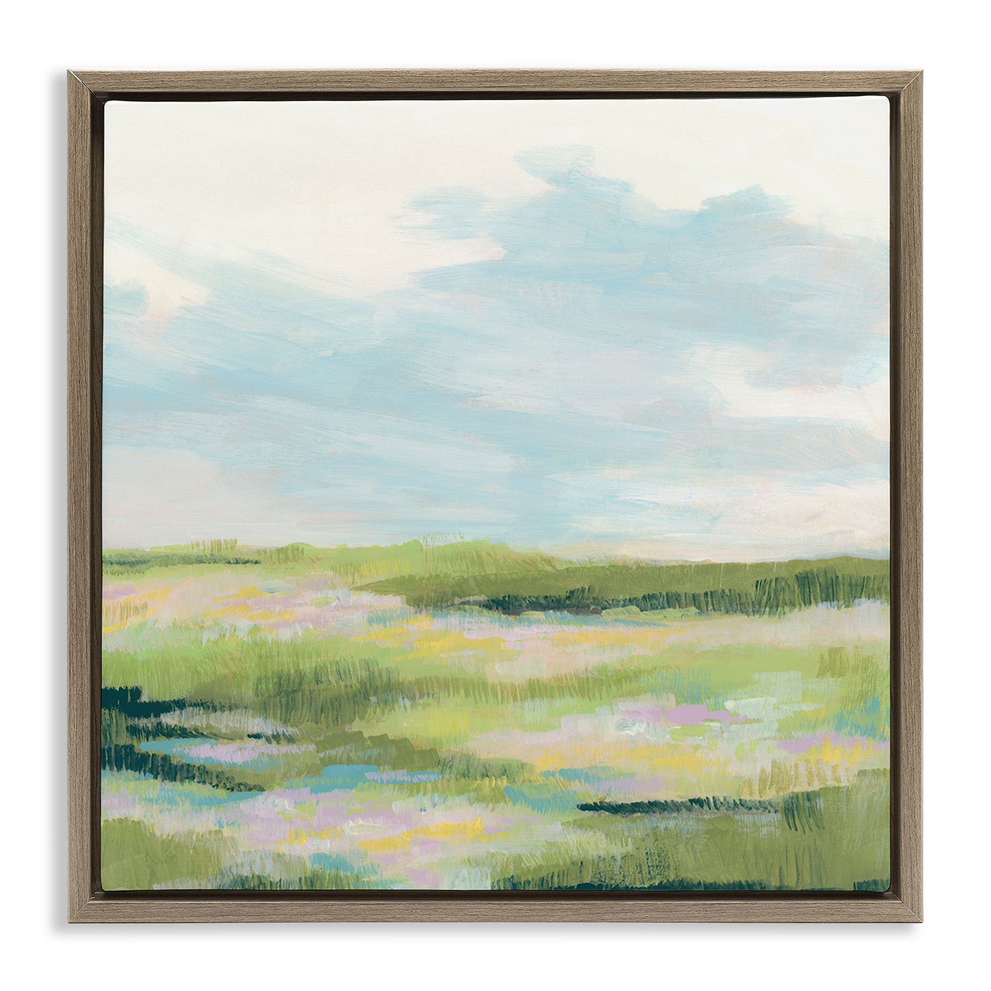 Stupell Industries Brushed Meadow & Sky Landscape & Nature Painting Brown Floater Framed Canvas Art Print Wall Art, 18 x 18