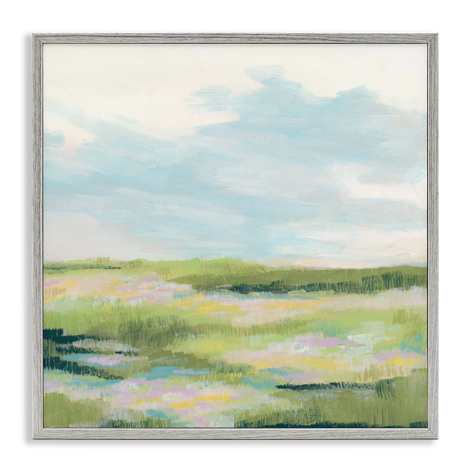 Stupell Industries Brushed Meadow & Sky Landscape & Nature Painting Gray Framed Art Print Wall Art, 24 x 24