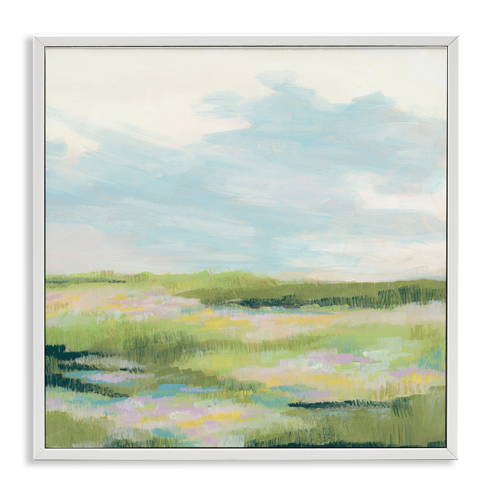 Stupell Industries Brushed Meadow & Sky Landscape & Nature Painting White Framed Art Print Wall Art, 12 x 12