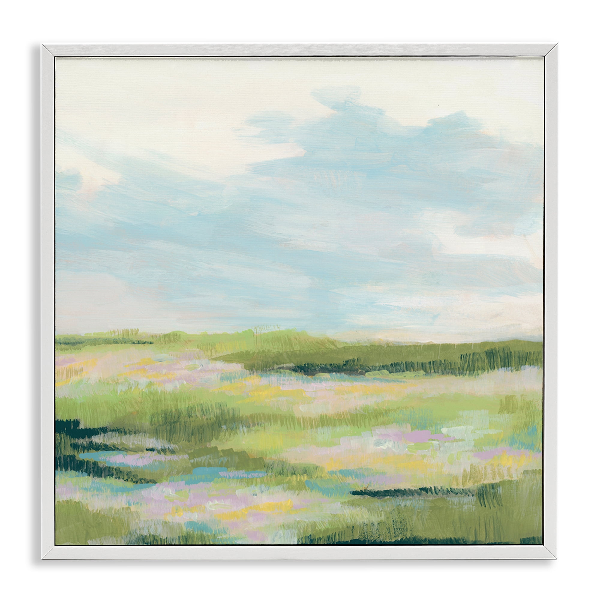 Stupell Industries Brushed Meadow & Sky Landscape & Nature Painting White Framed Art Print Wall Art, 17 x 17
