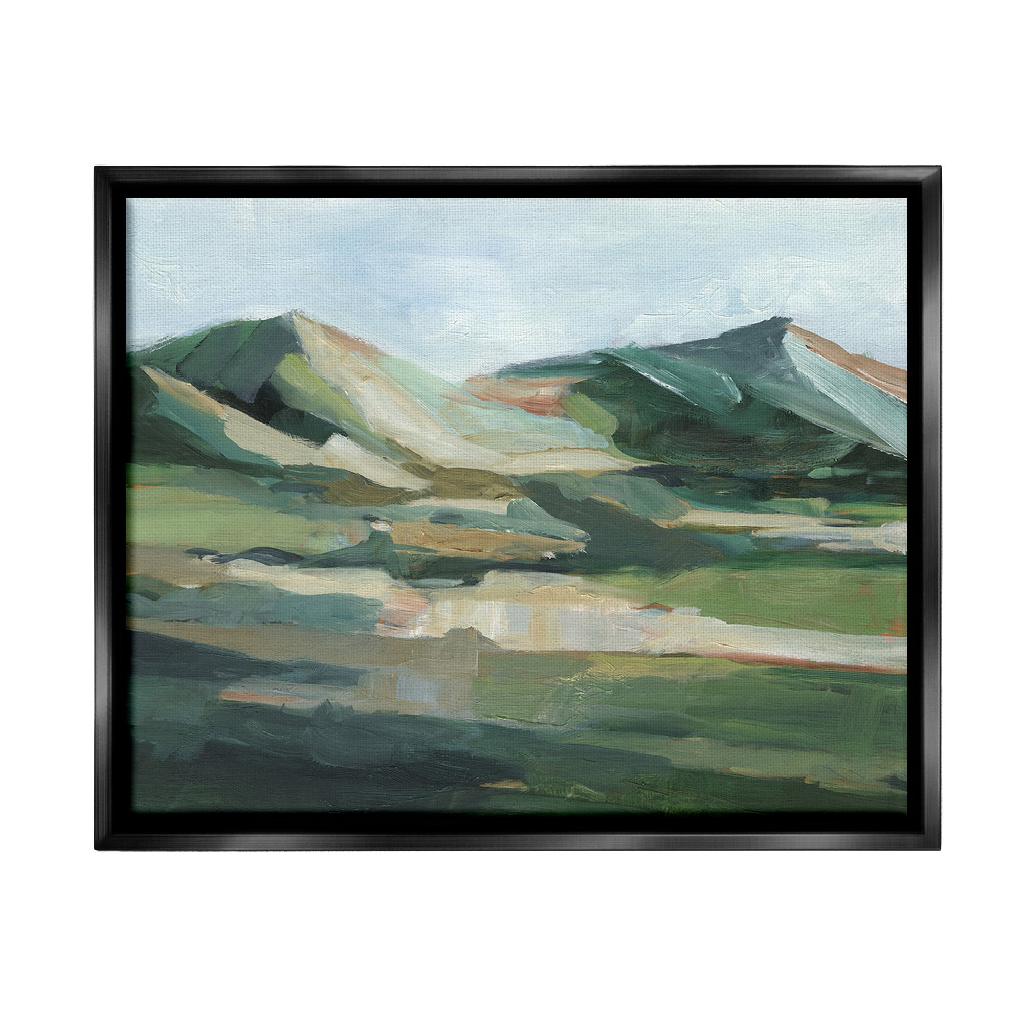 Stupell Industries Brushed Mountain Peaks Landscape Painting Black Floater Framed Canvas Art Print Wall Art, 31 x 25