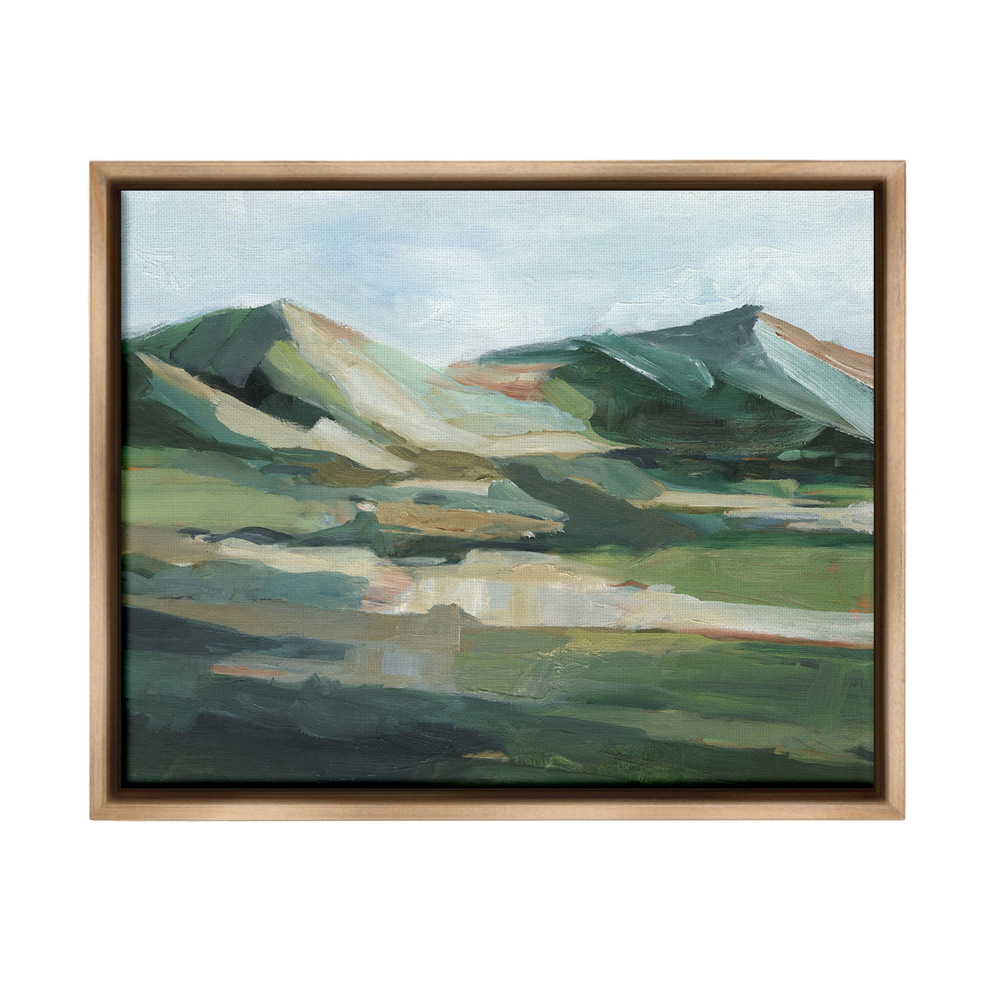 Stupell Industries Brushed Mountain Peaks Landscape Painting Brown Floater Framed Canvas Art Print Wall Art, 21 x 17