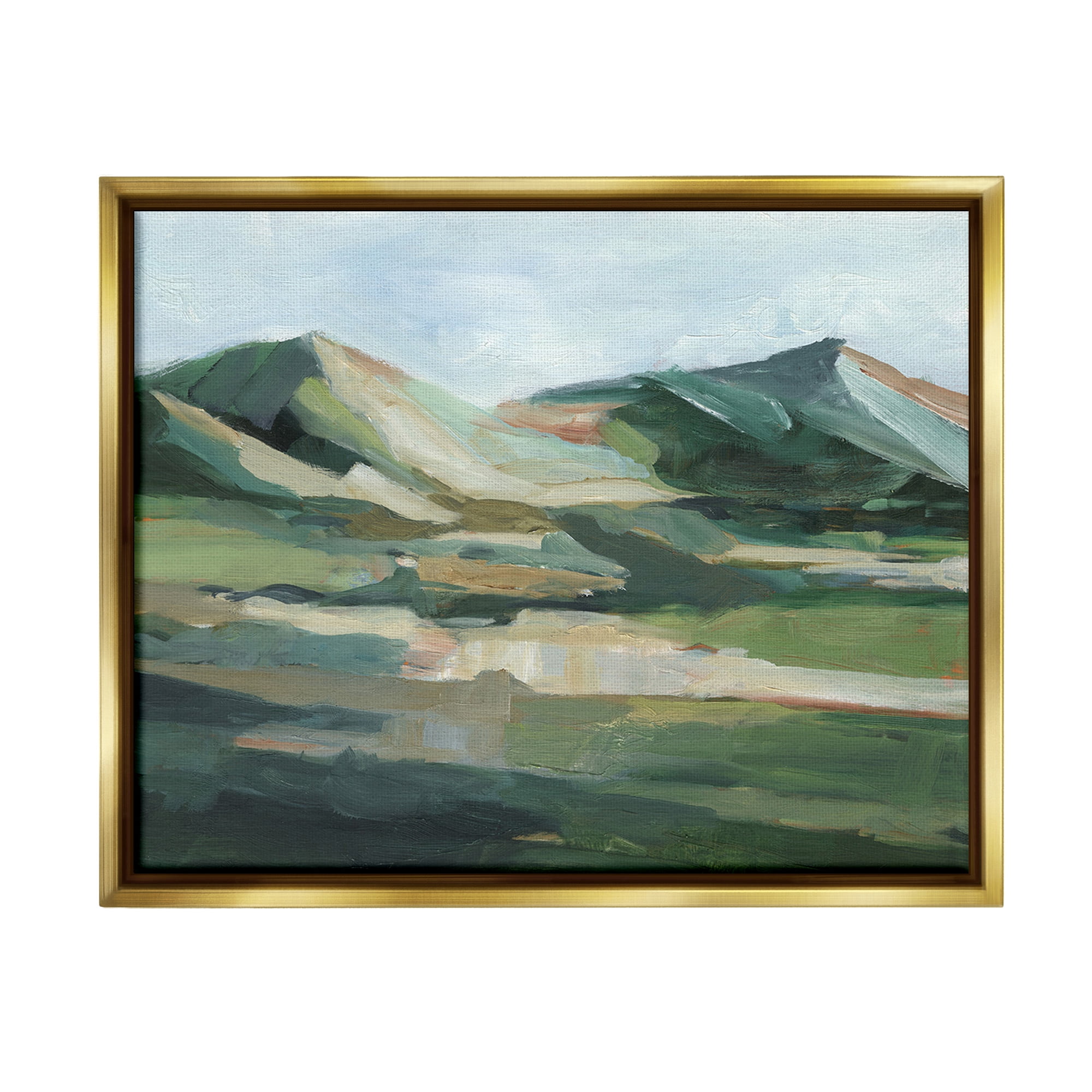 Stupell Industries Brushed Mountain Peaks Landscape Painting Gold Floater Framed Canvas Art Print Wall Art, 21 x 17
