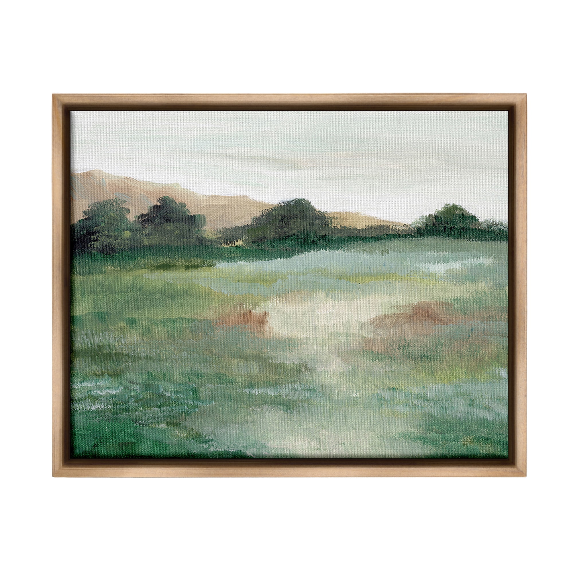 Stupell Industries Brushed Mountain Valley Landscape Painting Brown Floater Framed Canvas Art Print Wall Art, 31 x 25