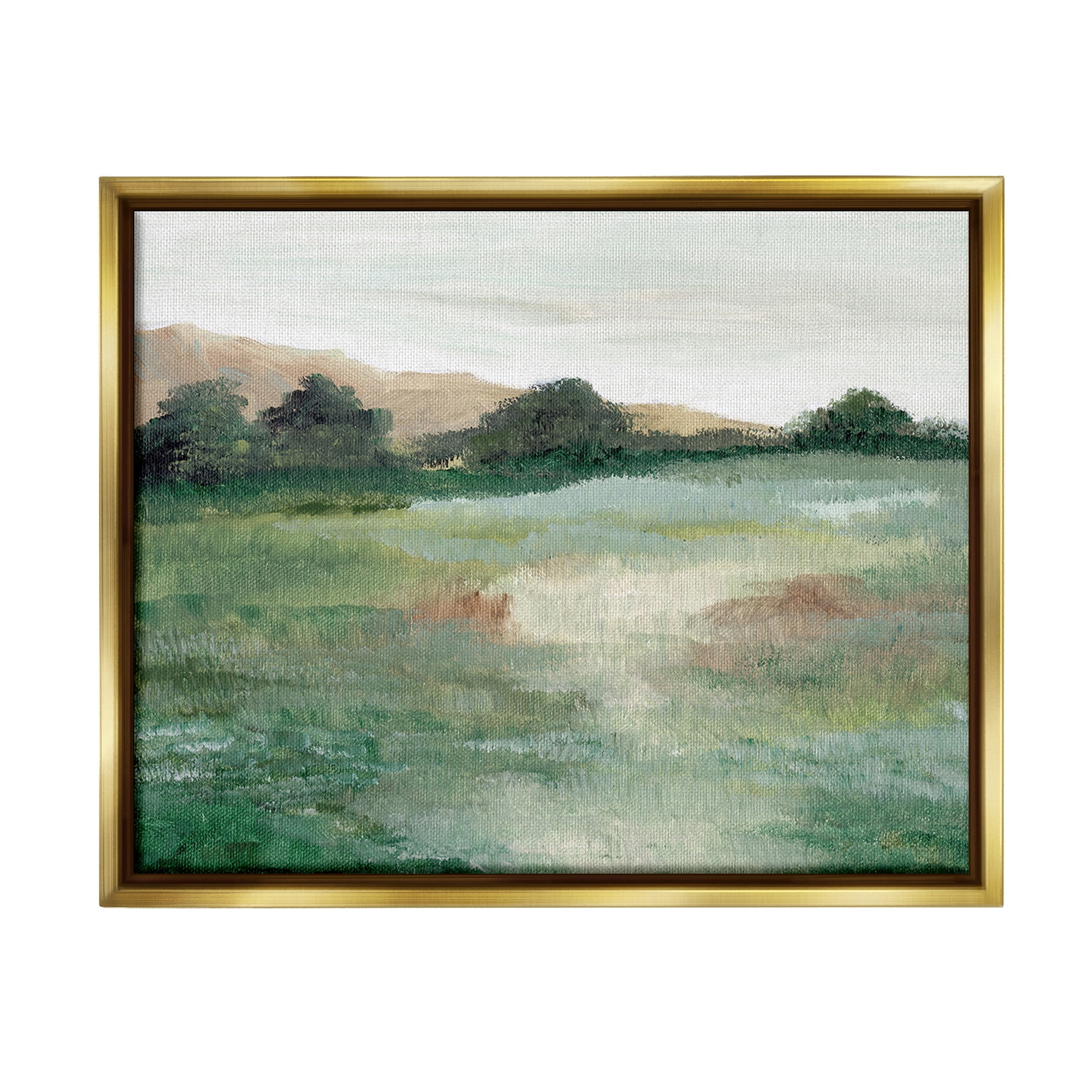 Stupell Industries Brushed Mountain Valley Landscape Painting Gold Floater Framed Canvas Art Print Wall Art, 31 x 25