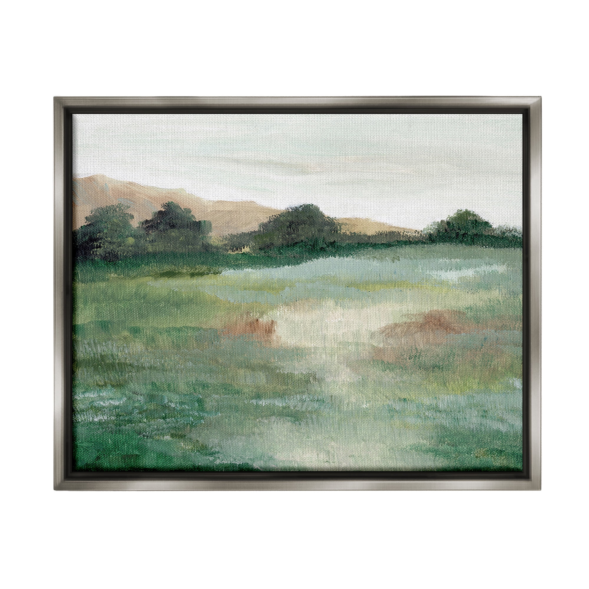 Stupell Industries Brushed Mountain Valley Landscape Painting Gray Floater Framed Canvas Art Print Wall Art, 31 x 25