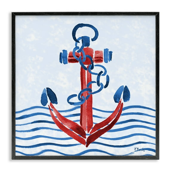 Stupell Industries Brushed Nautical Anchor Black Framed Giclee Art design by Paul Brent, 12 x 12