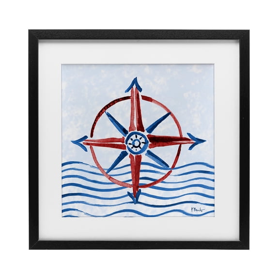 Stupell Industries Brushed Nautical Compass Black Framed Print Under Glass design by Paul Brent, 13 x 13