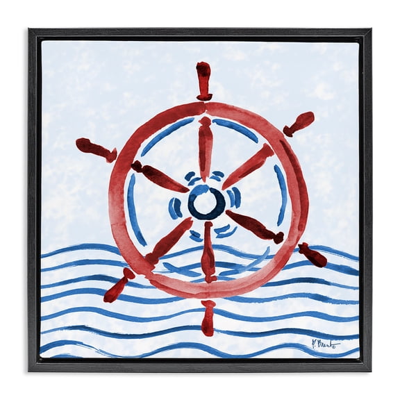 Stupell Industries Brushed Nautical Helm Black Framed Floater Canvas Wall Art design by Paul Brent, 18 x 18
