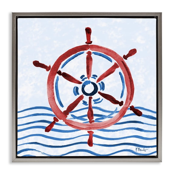 Stupell Industries Brushed Nautical Helm Gray Framed Floater Canvas Wall Art design by Paul Brent, 25 x 25