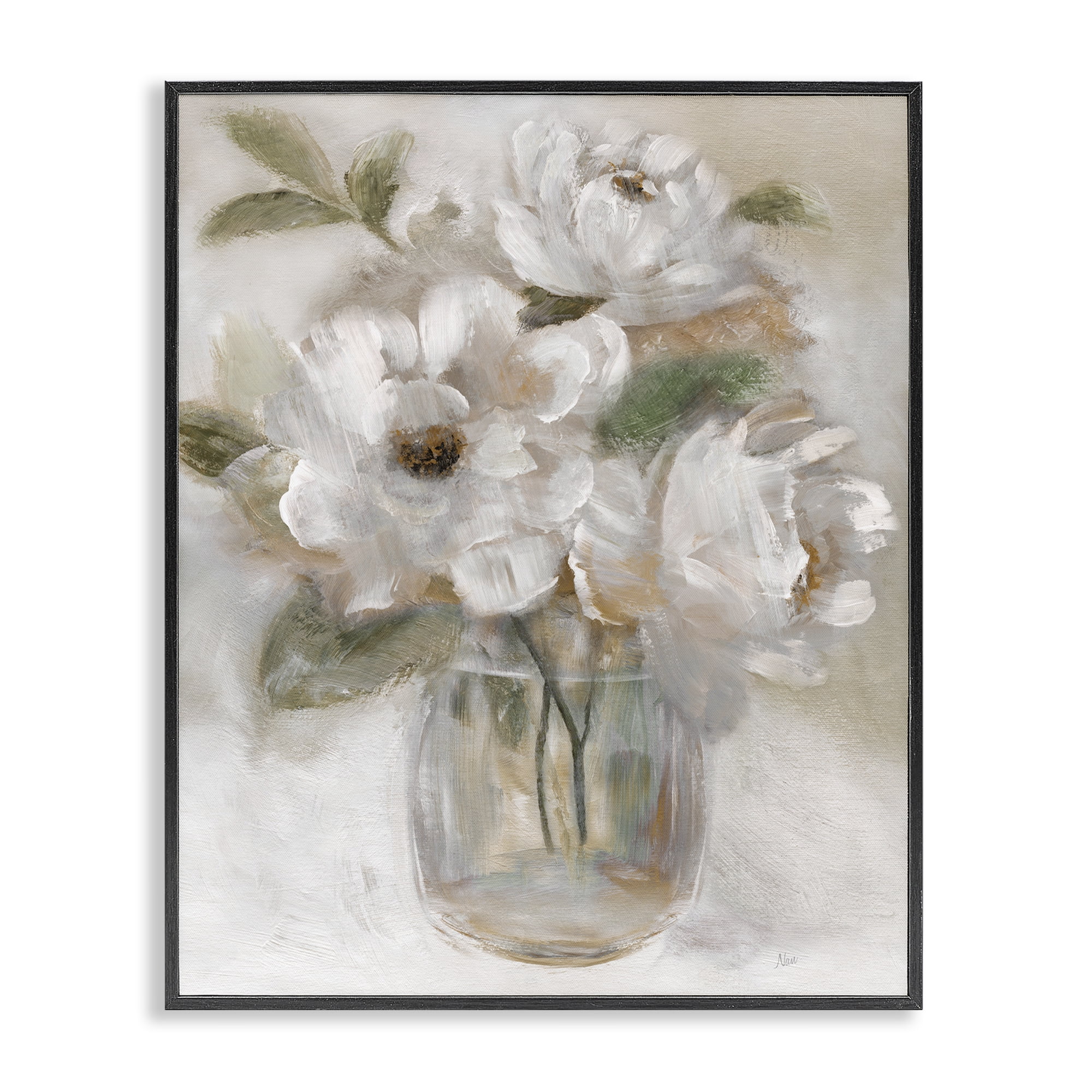 Stupell Industries Brushed Neutrals Bouquet Black Framed Giclee Art, design by Nan
