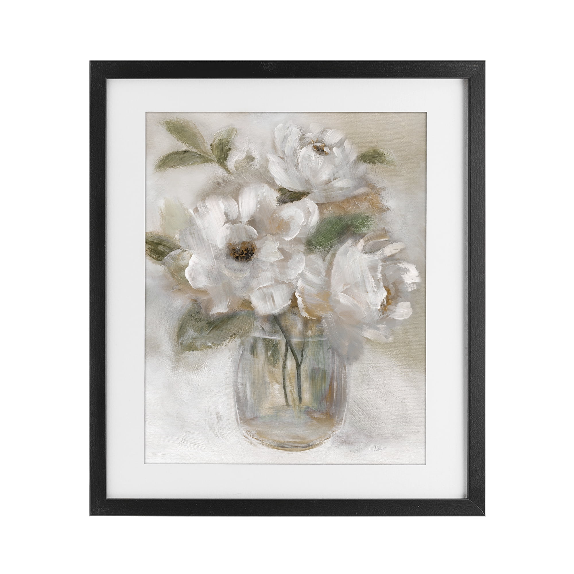 Stupell Industries Brushed Neutrals Bouquet Black Framed Print Under Glass, design by Nan