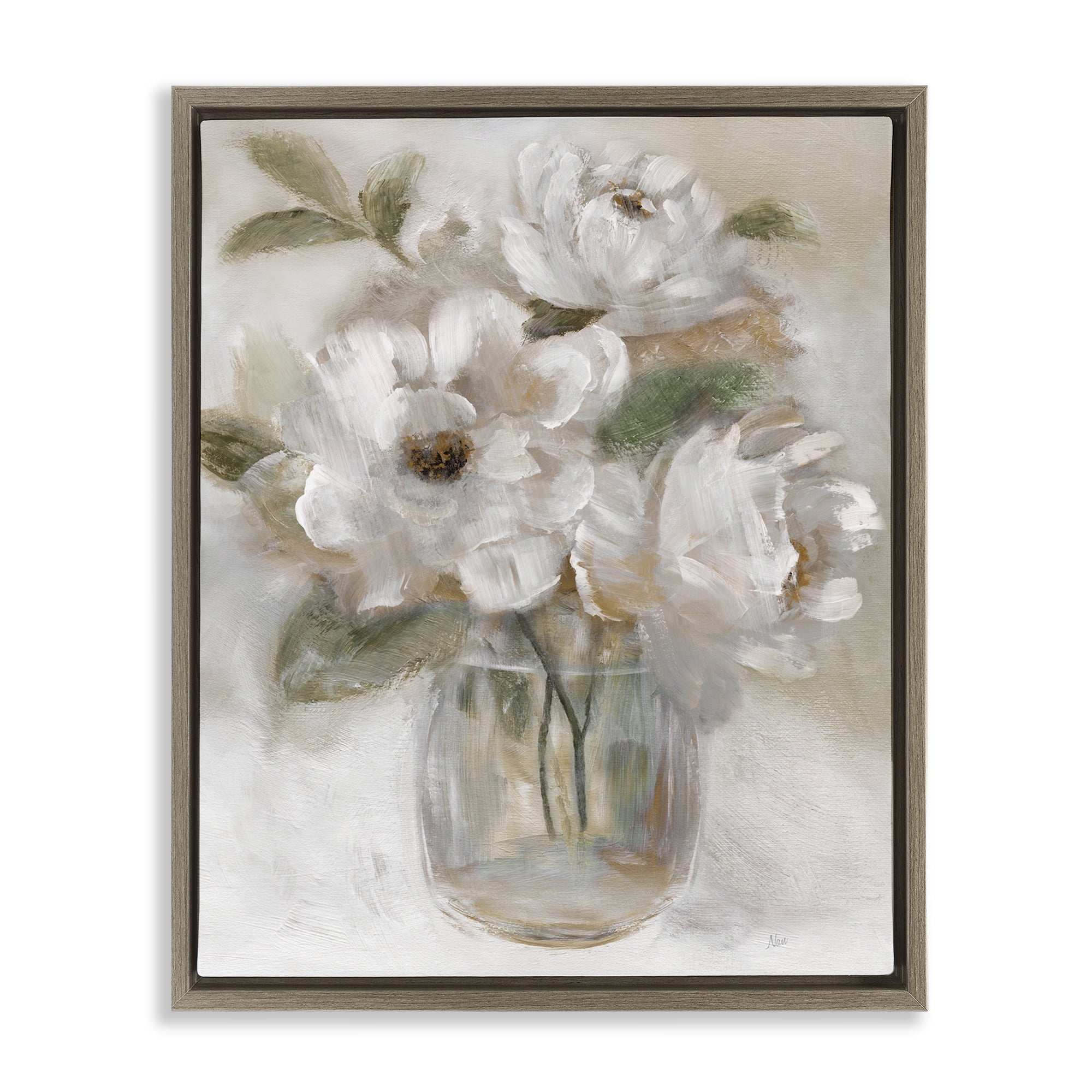 Stupell Industries Brushed Neutrals Bouquet Brown Framed Floater Canvas Wall Art, design by Nan