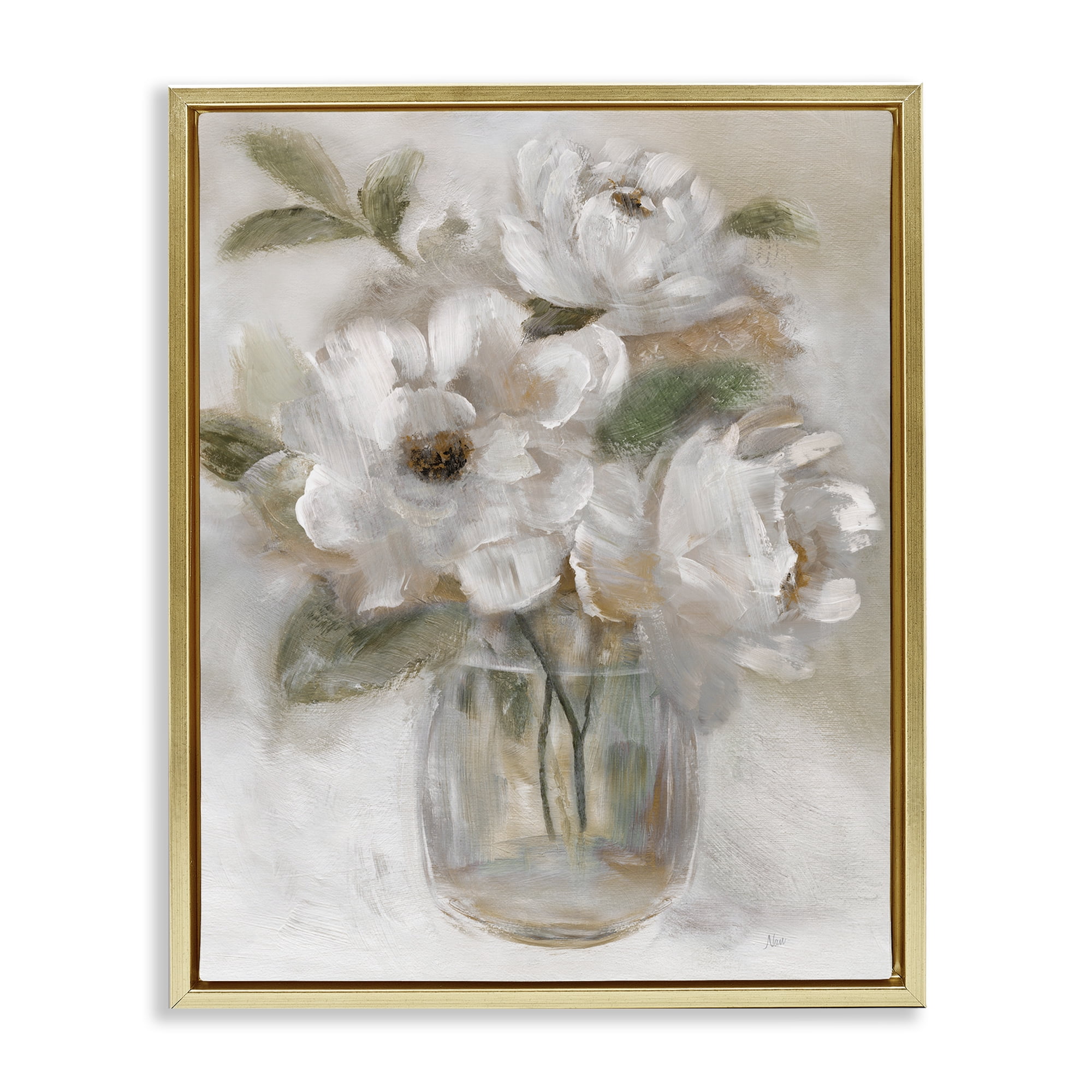 Stupell Industries Brushed Neutrals Bouquet Gold Framed Floater Canvas Wall Art, design by Nan