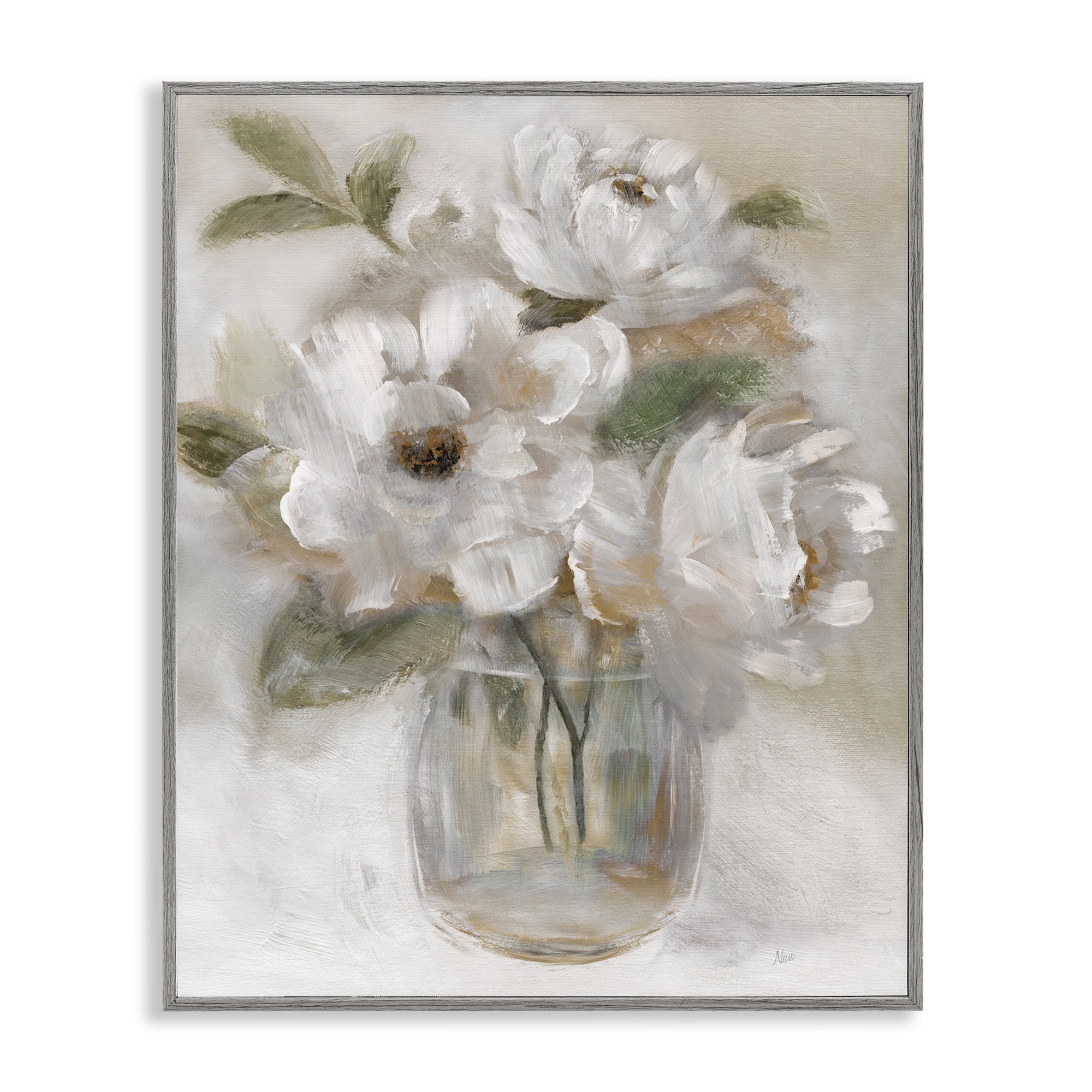 Stupell Industries Brushed Neutrals Bouquet Gray Framed Giclee Art, design by Nan