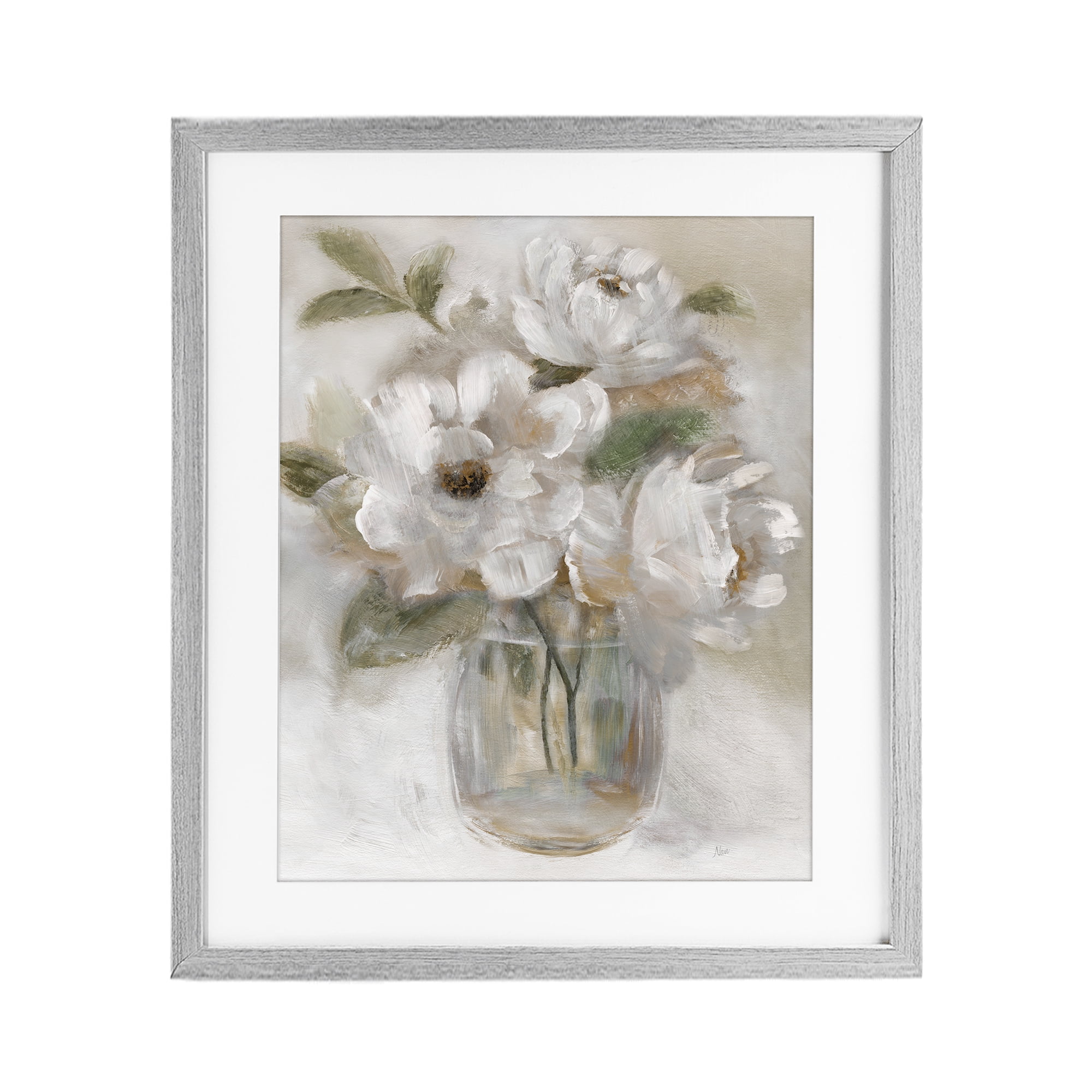 Stupell Industries Brushed Neutrals Bouquet Gray Framed Print Under Glass, design by Nan